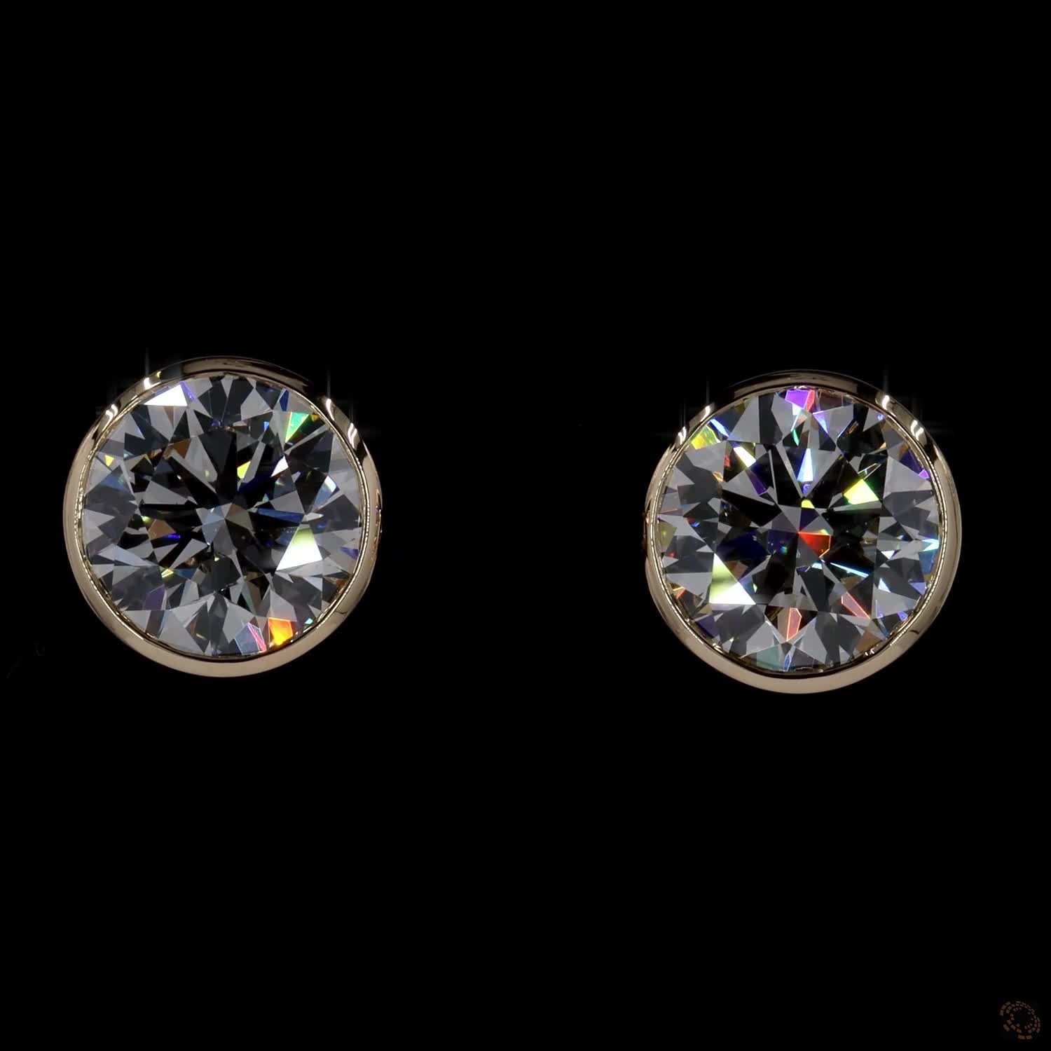 4.03 Ct Classic Solid 14K Yellow Gold Round Brilliant Cut Diamond Stud Earrings – Bezel Frame Solitaire Set
