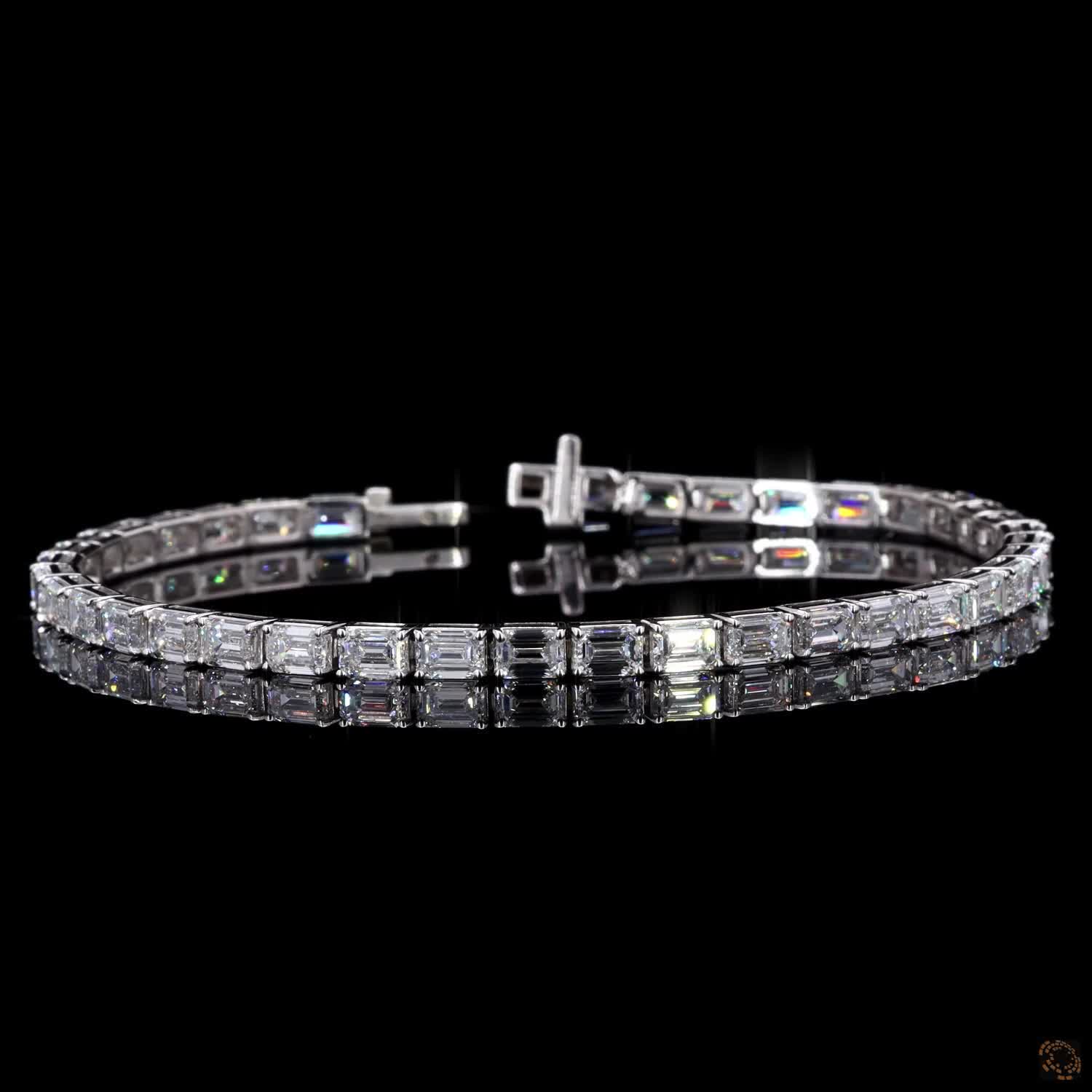 9.95 Ct White Gold Emerald Cut Fancy  Bracelet, Horizontal Step Cut  Bracelet, Modern Fine Jewelry Gift