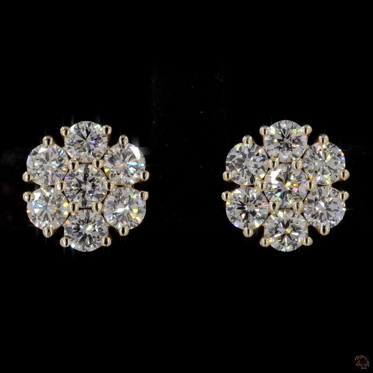 2.06 Ct 14K Yellow Gold Round Cut Diamond Flower Cluster Stud Earrings – Blossom Solitaire Illusion Studs