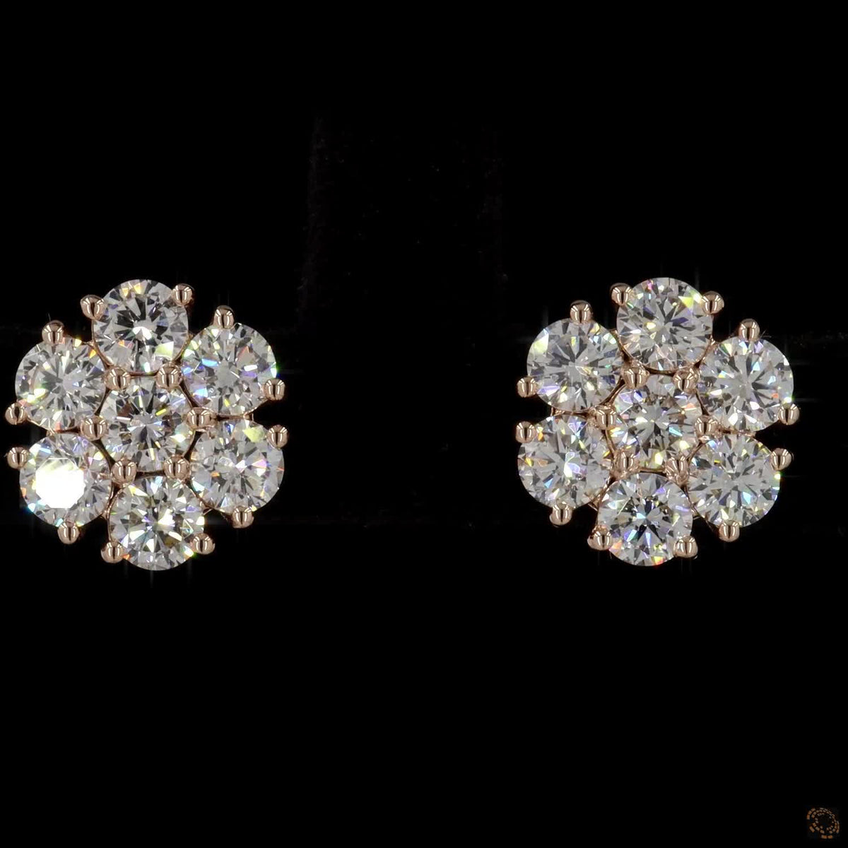 1.36 Ct Round Diamond Cluster Flower Stud Earrings in 14K Rose Gold
