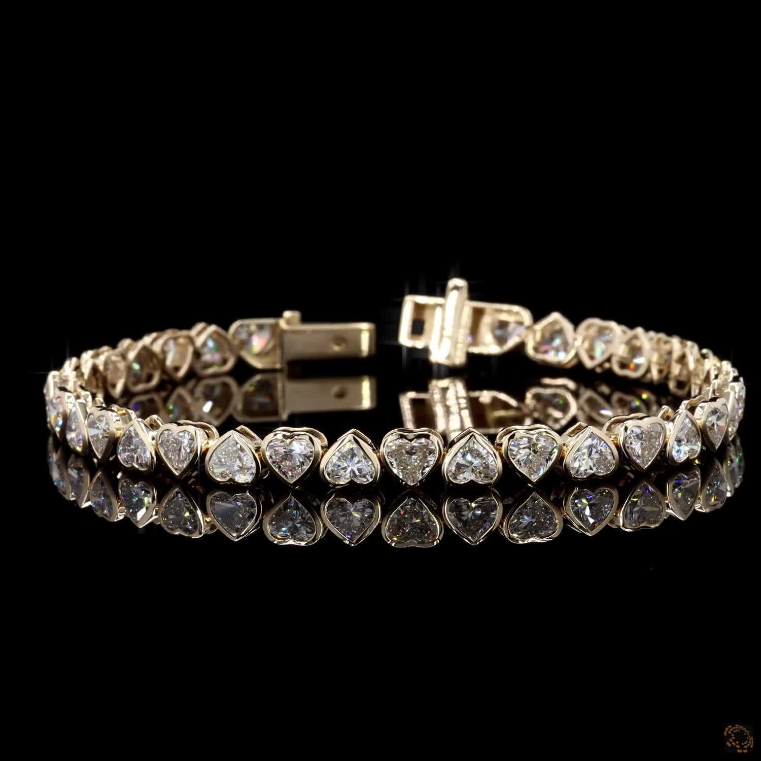 9.07 Ct 14K Yellow Gold Heart Cut Bezel Fancy  Bracelet with Double Safety Latch