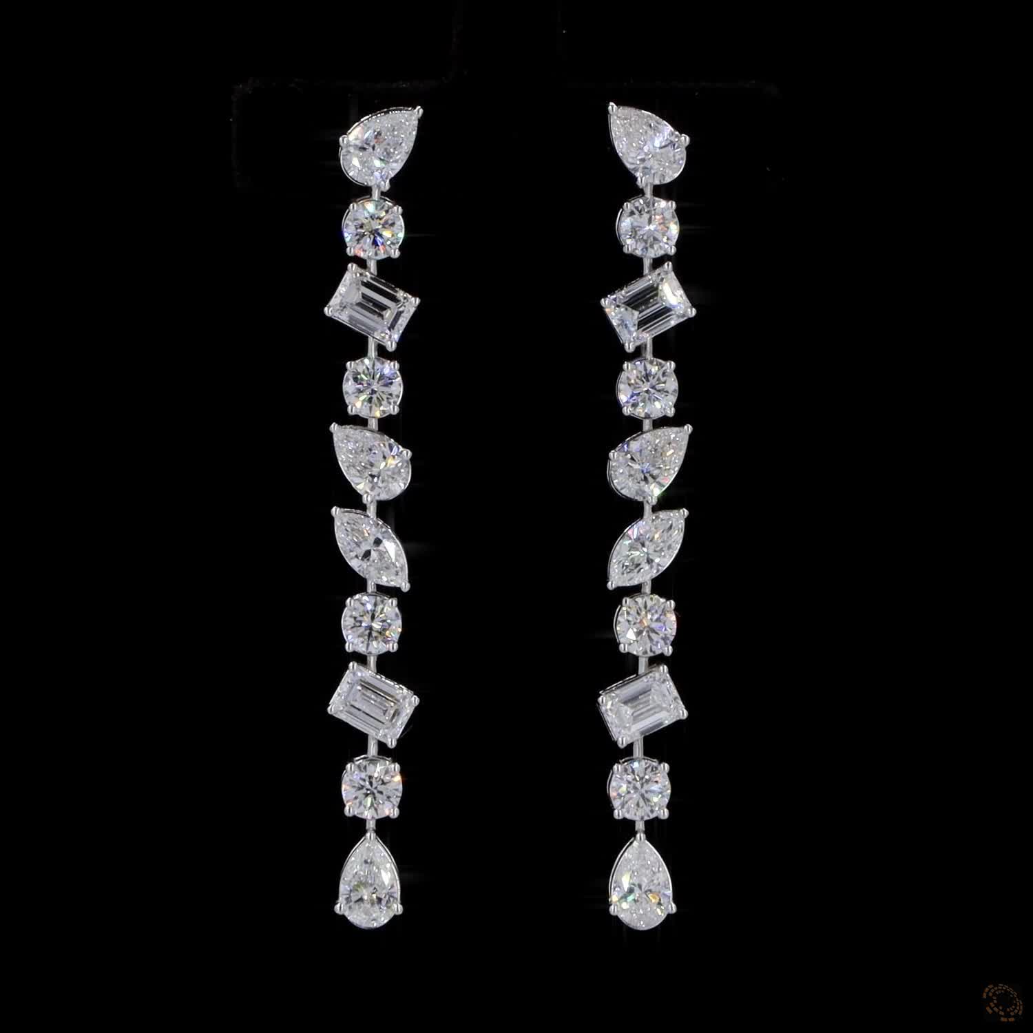 4.49 Ct White Gold Multi-Cut Mixed Shape Diamond Linear Drop Earrings