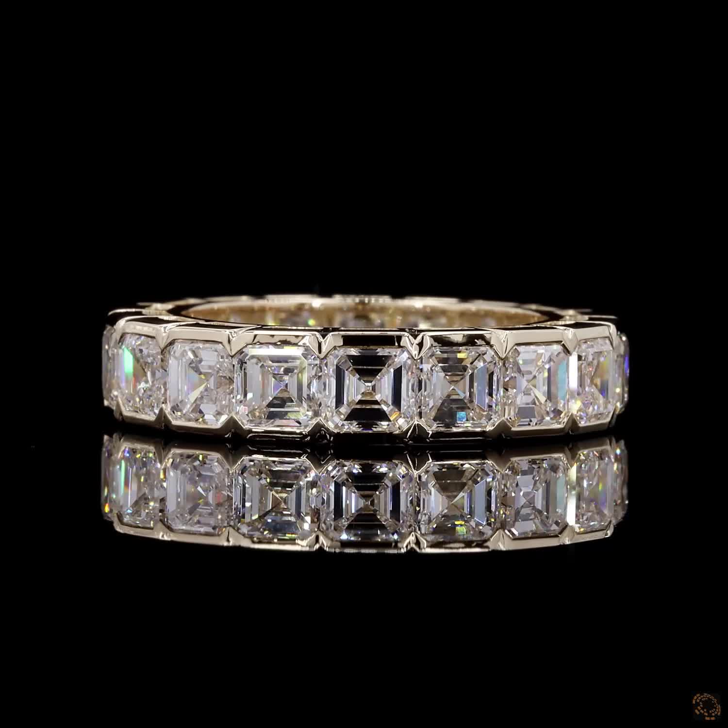 7.34 Ct Asscher Cut Diamond Bezel Eternity Ring | Full Asscher Diamond Wedding Band in 14K Yellow Gold