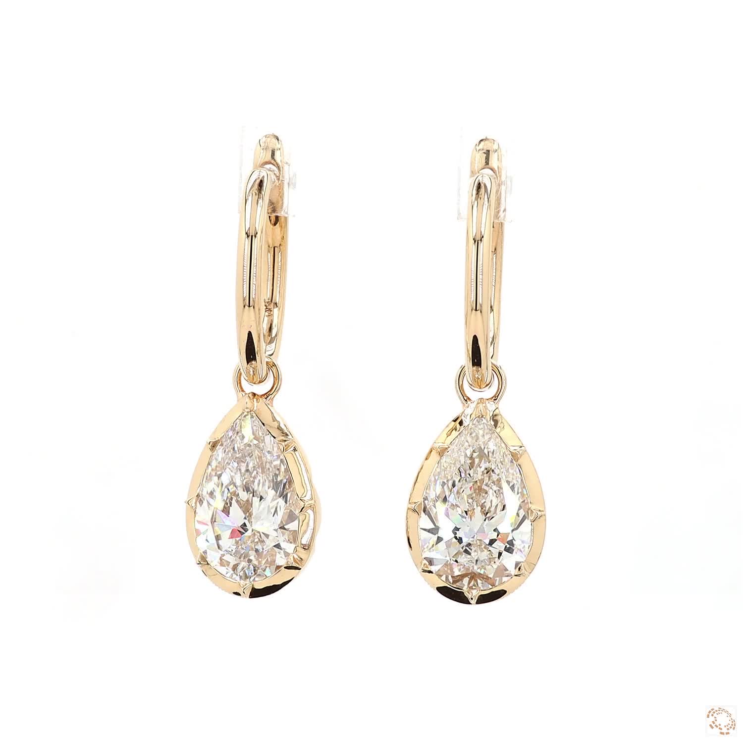 6.18 Ct Pear-Shaped Diamond Solitaire Yellow Gold Huggie Charm Earrings