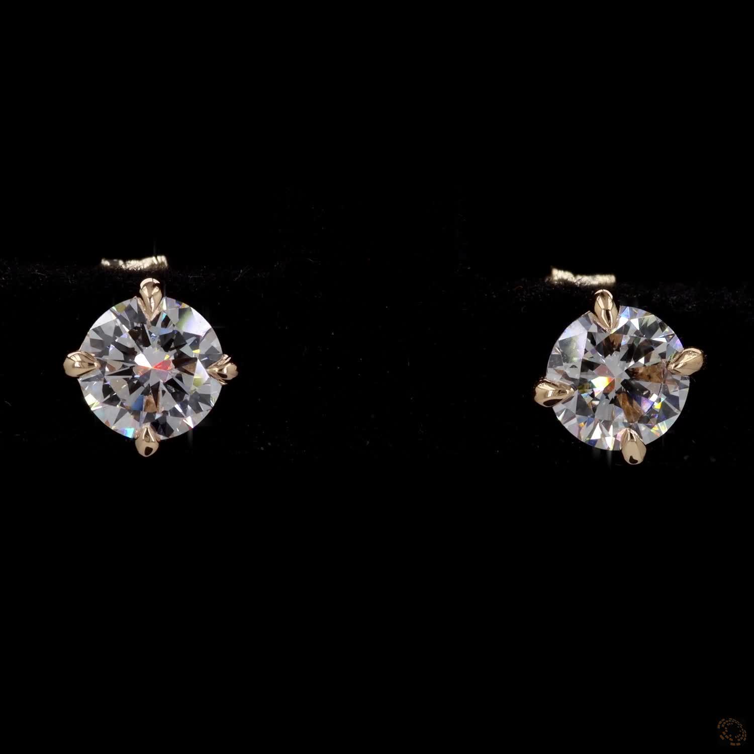 0.93 Ct Solid 14K Yellow Gold Round Brilliant Diamond Stud Earrings Solitaire 4-Prong