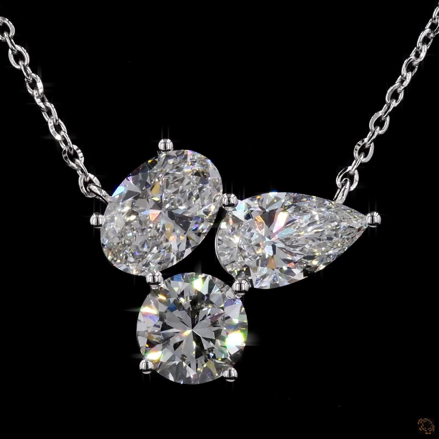 3.27 Cts Three Stone Diamond Pendant Necklace