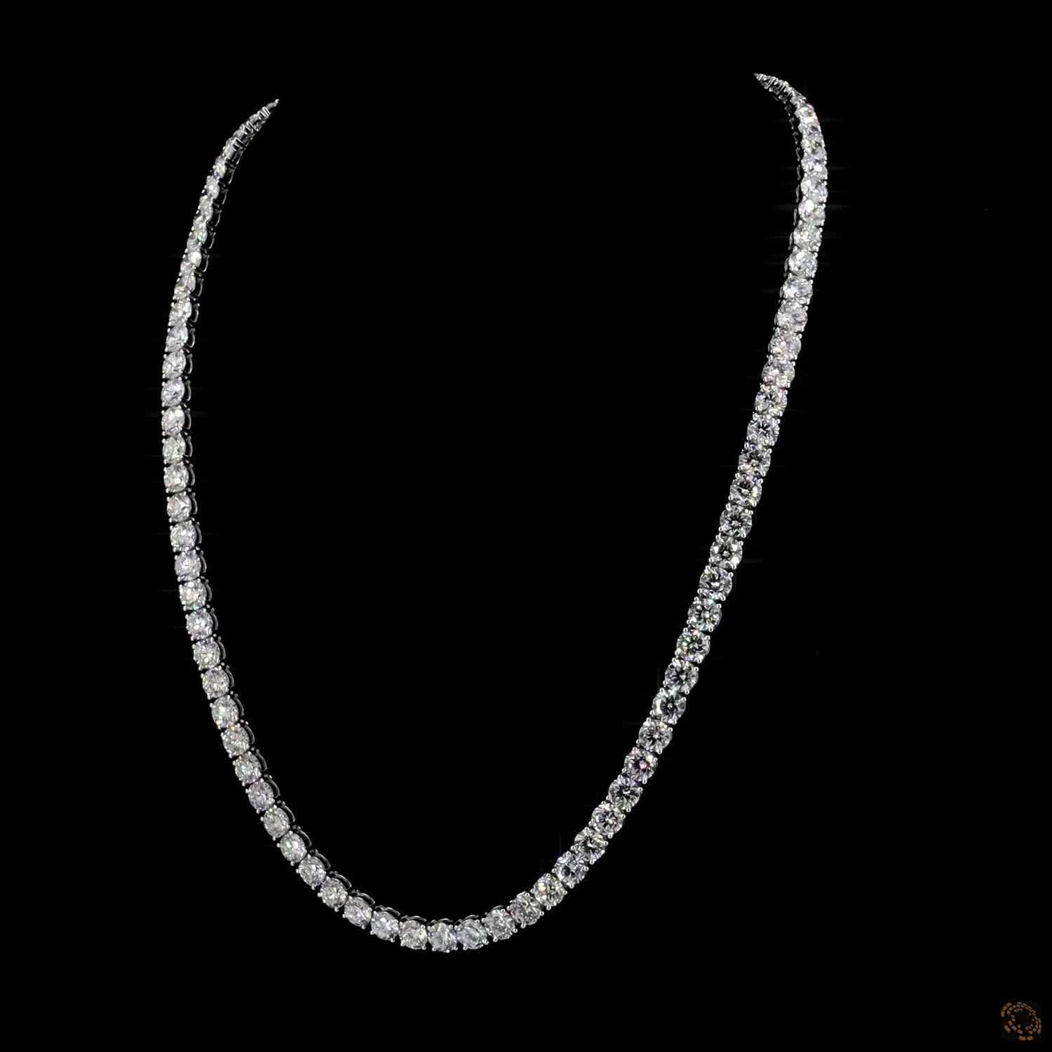 72.60 Ct 14K White Gold Graduated Round Diamond Statement Eternity Necklace