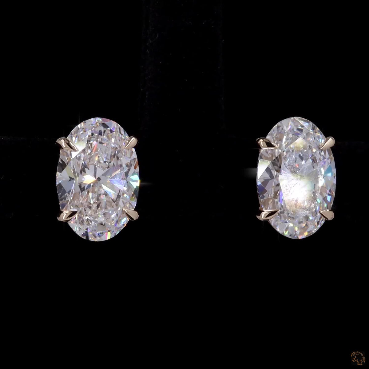 3.08 Ct Oval Cut Solitaire Diamond Stud Earrings in Yellow Gold