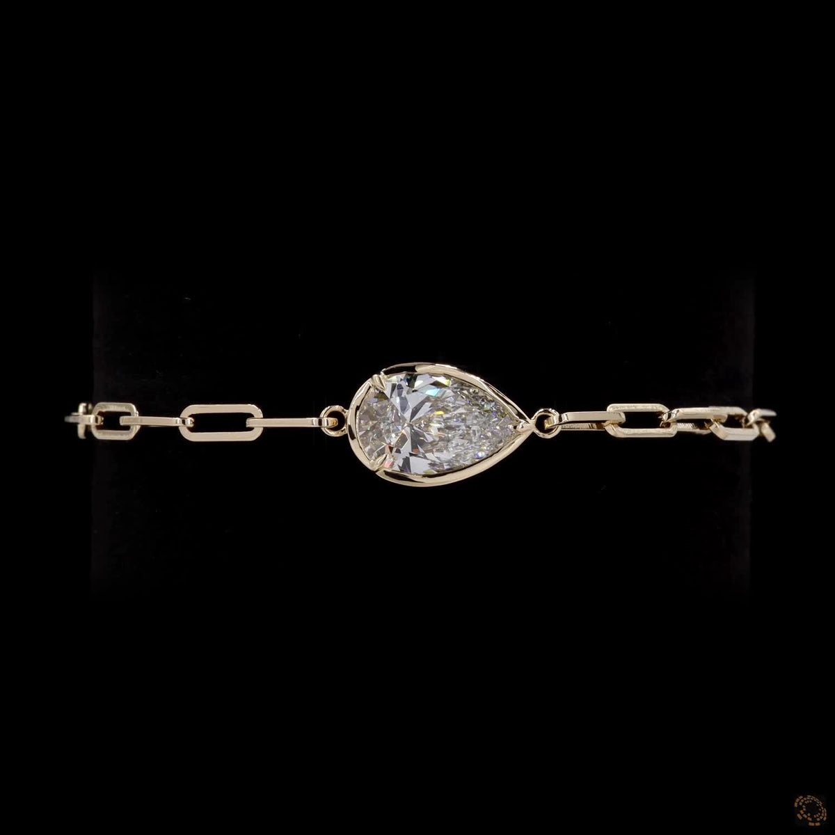 3.06 Ct Bezel-Set Pear Cut Diamond Paperclip Chain Bracelet in 14K Yellow Gold