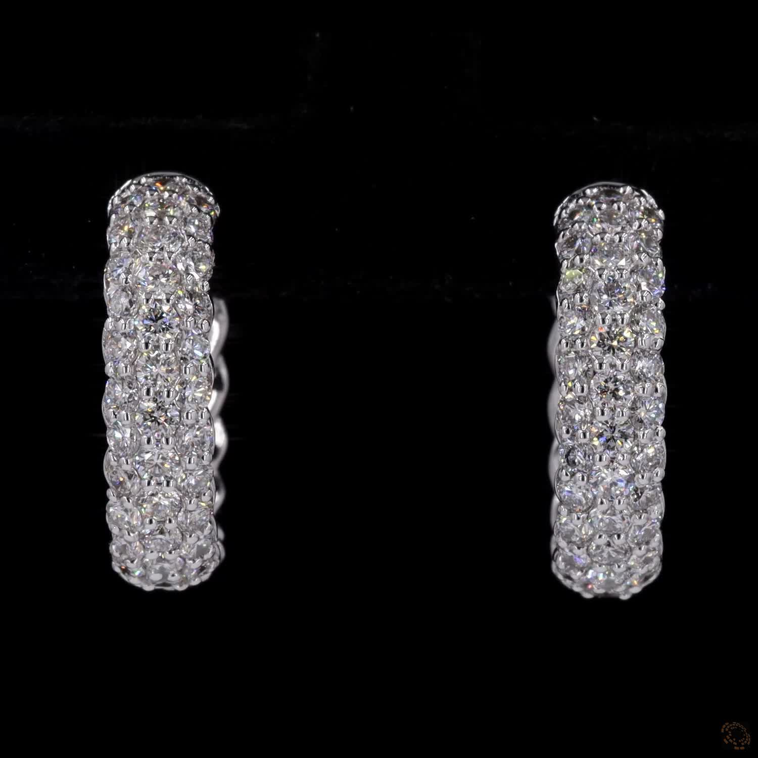 0.87 Ct Diamond Pavé Cable Twist Hoop Earrings in 14K White Gold | 3-Row Pavé Front & Twisted Back Huggie Hoops