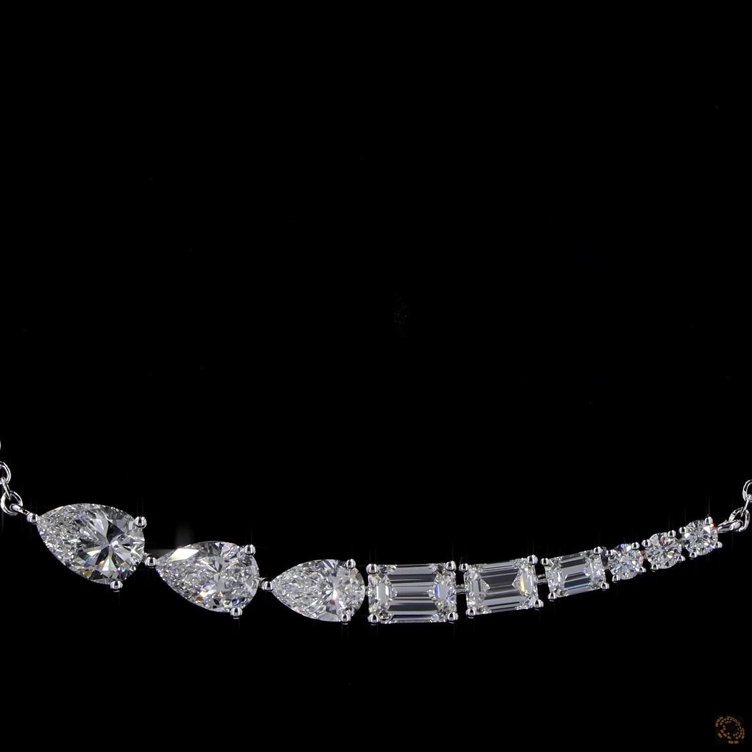 3.27 Cts Luxury Curved Diamond Necklace with Multi-Shaped Stones