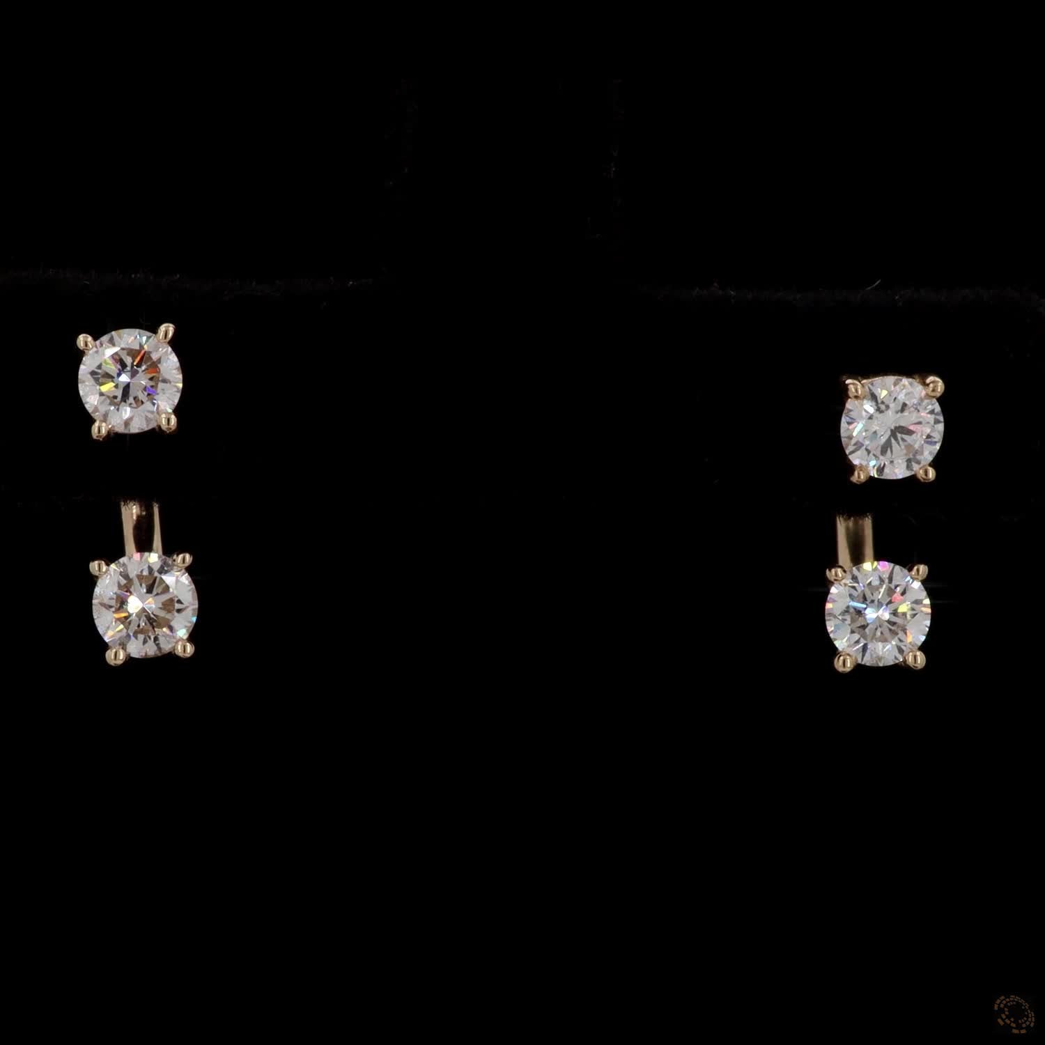 0.45 Ct 14K Yellow Gold Round Diamond Ear Jackets | Convertible Two-Stone Front-Back Solitaire Earrings