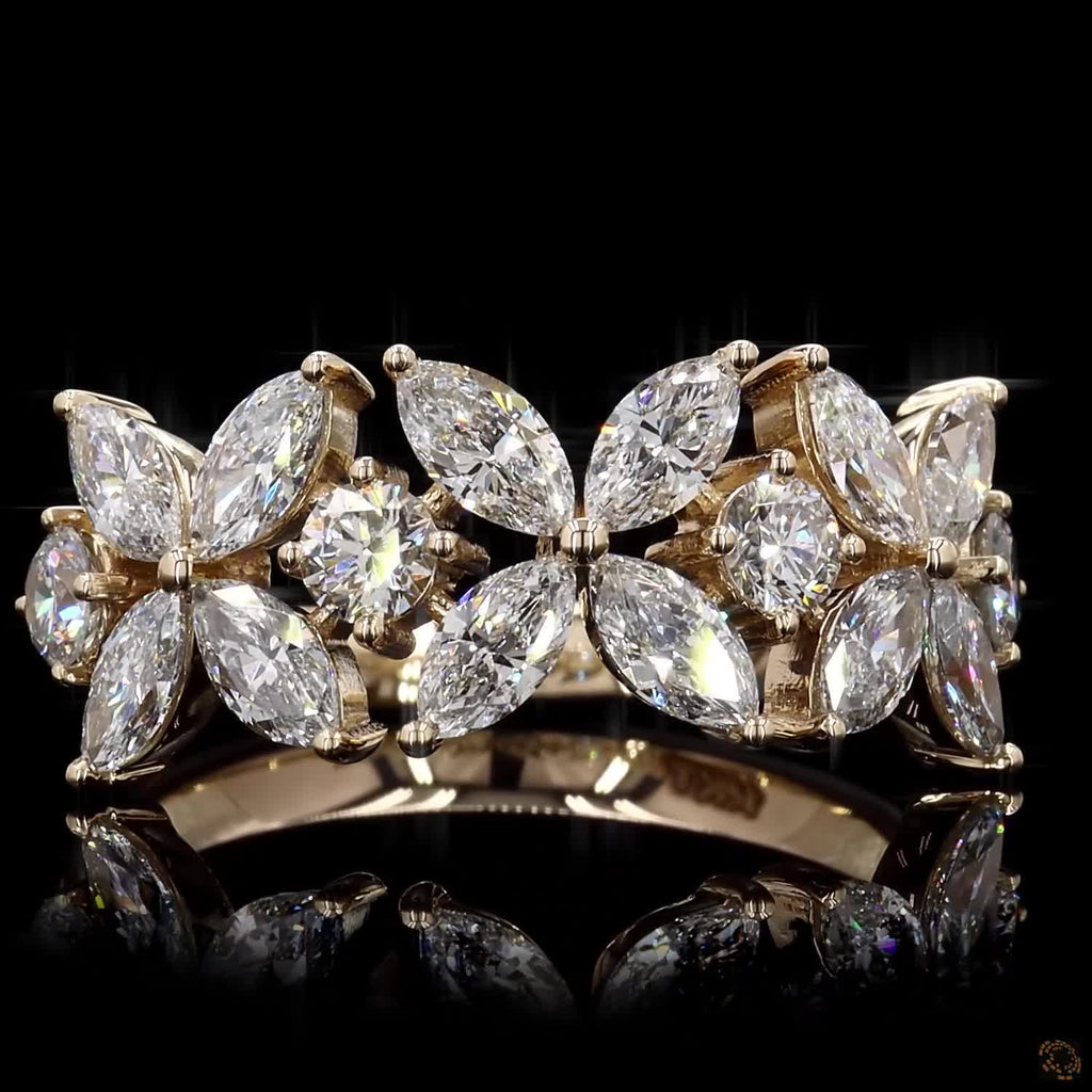 1.81 Cts Marquise Cut Lab Diamond Floral Wedding Band
