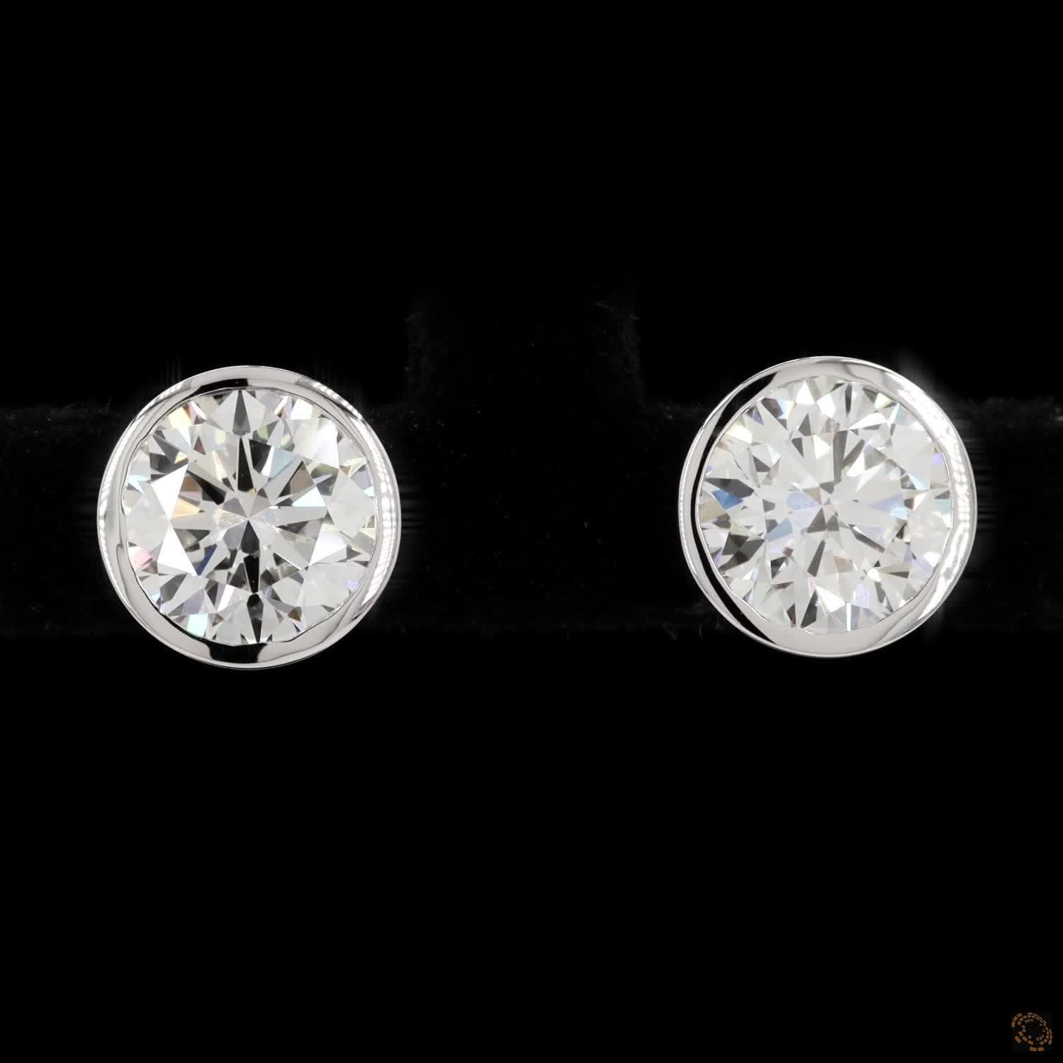 3.08 Bezel-Set Oval Cut Diamond Stud Earrings in White Gold