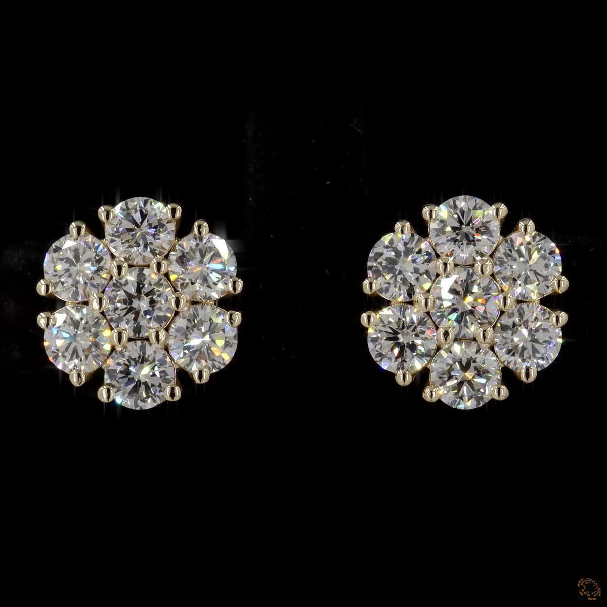 2.18 Ct Round Diamond Cluster Flower Stud Earrings in 14K Yellow Gold
