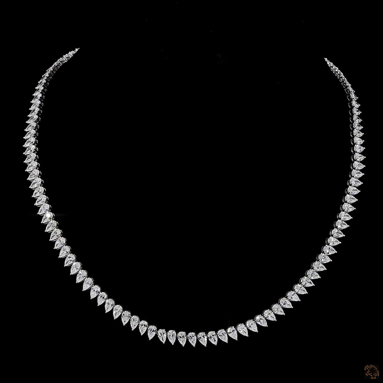 20.16 Ct Statement Pear Shape Diamond Full Eternity Tennis Necklace