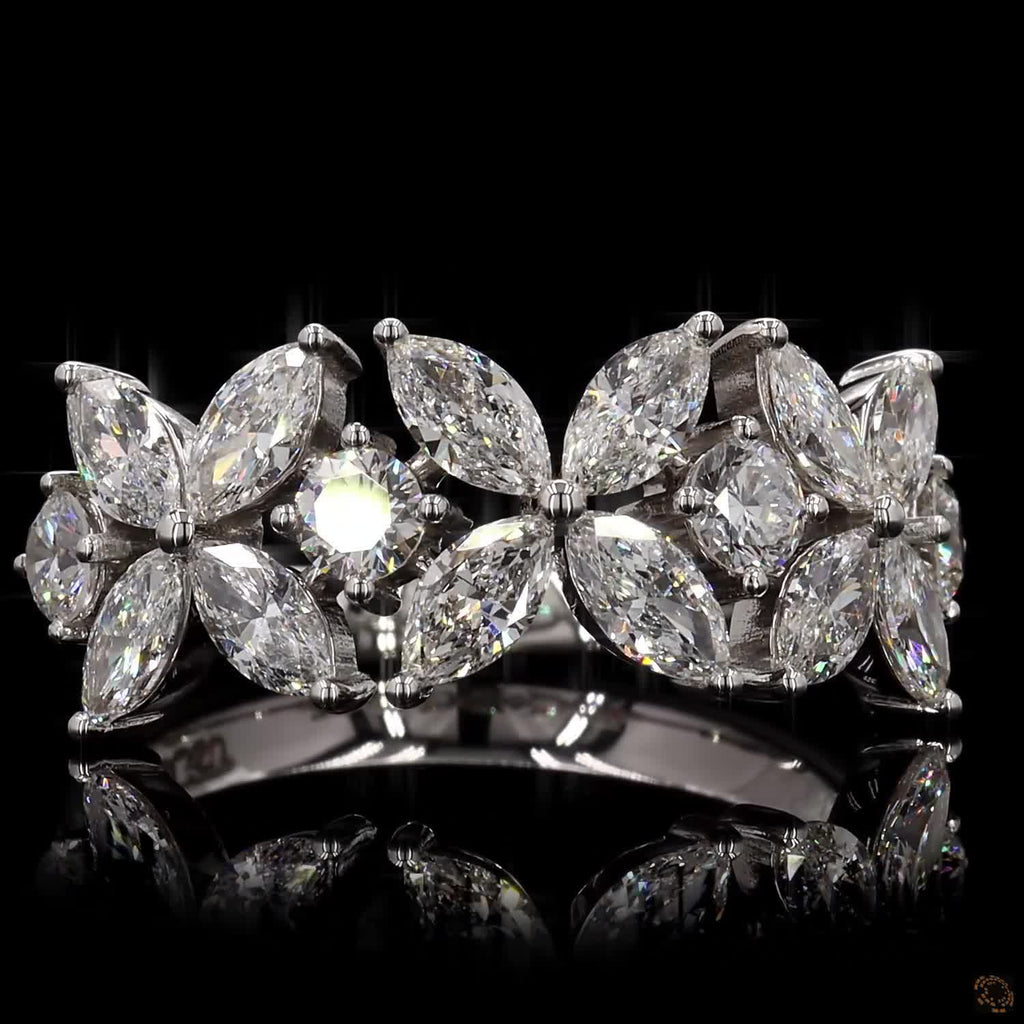 1.82 Cts Marquise And Round Diamond Flower Wedding Band