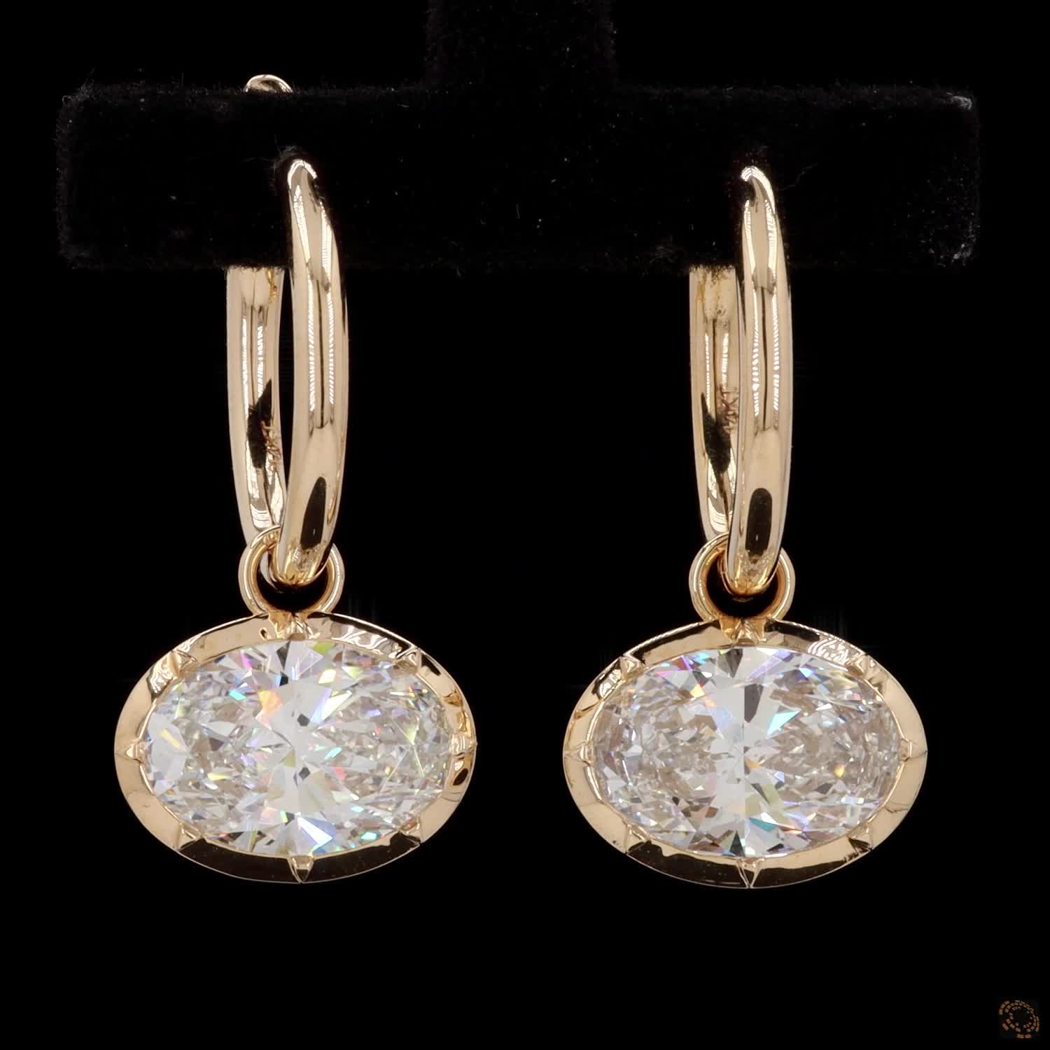 5.06 Horizontal Oval Solitaire Diamond Huggie Hoop Earrings in Yellow Gold