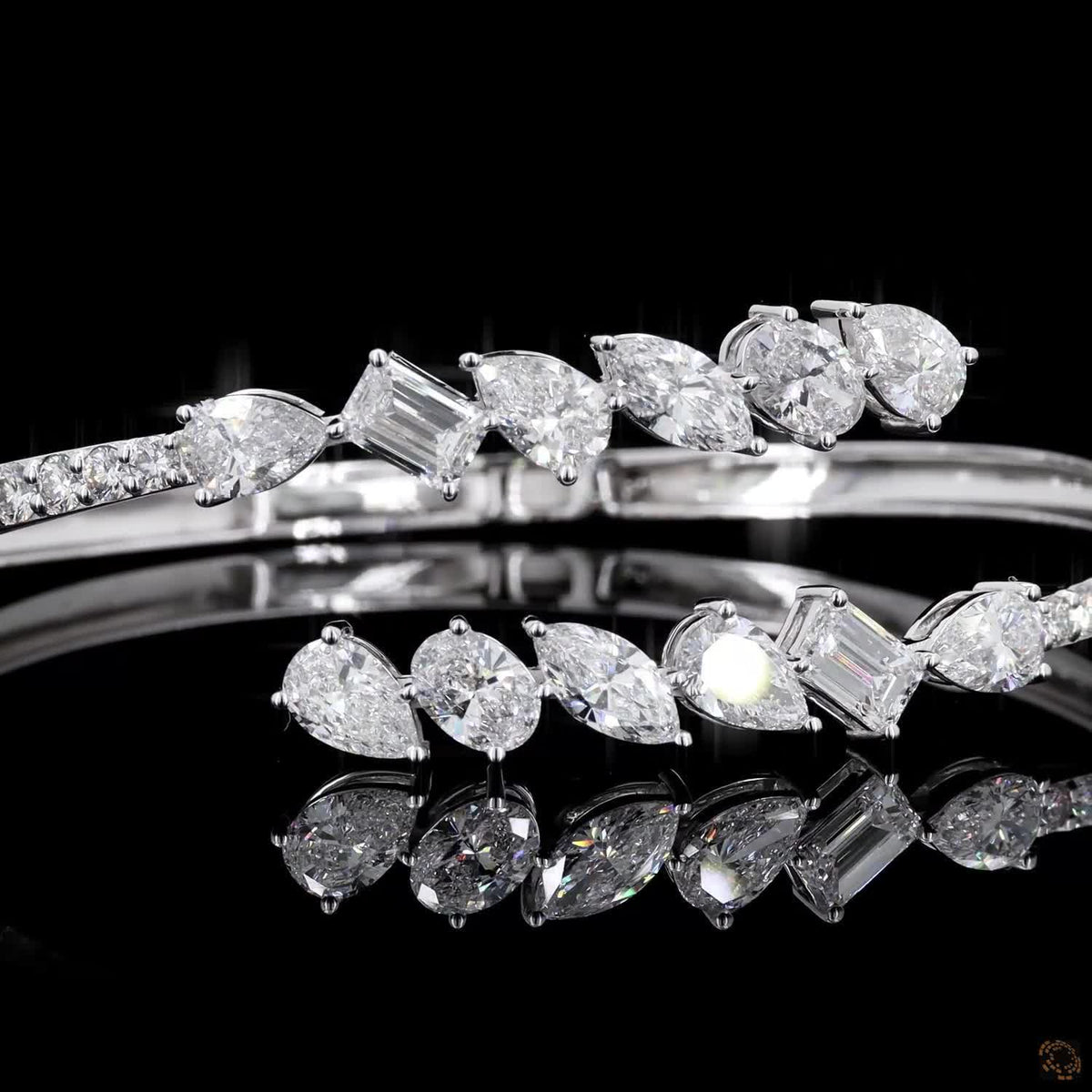 7.76 Ct Multi-Shape Diamond Bypass Cuff Bangle in White Gold