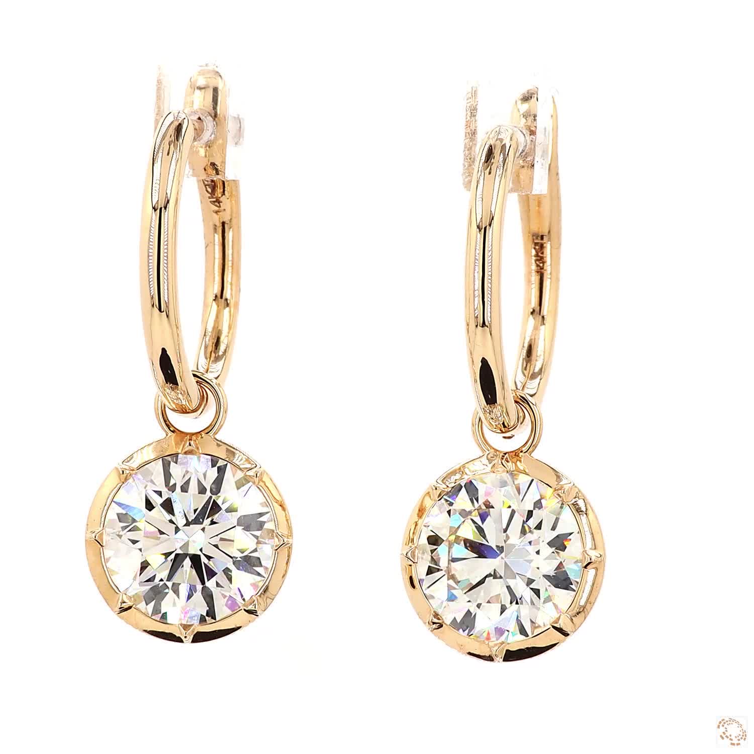 5.10 Ct Round Cut Diamond Dangle Huggie Hoop Earrings, 14K Gold Solitaire Charm Drops