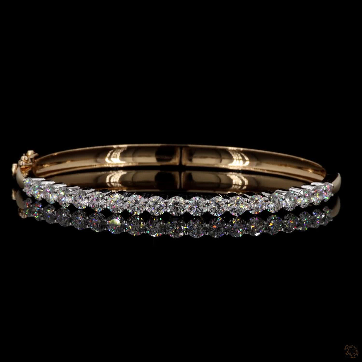 4.77 Ct Half-Eternity Diamond Bangle / Two-Tone Diamond Hinged Bangle