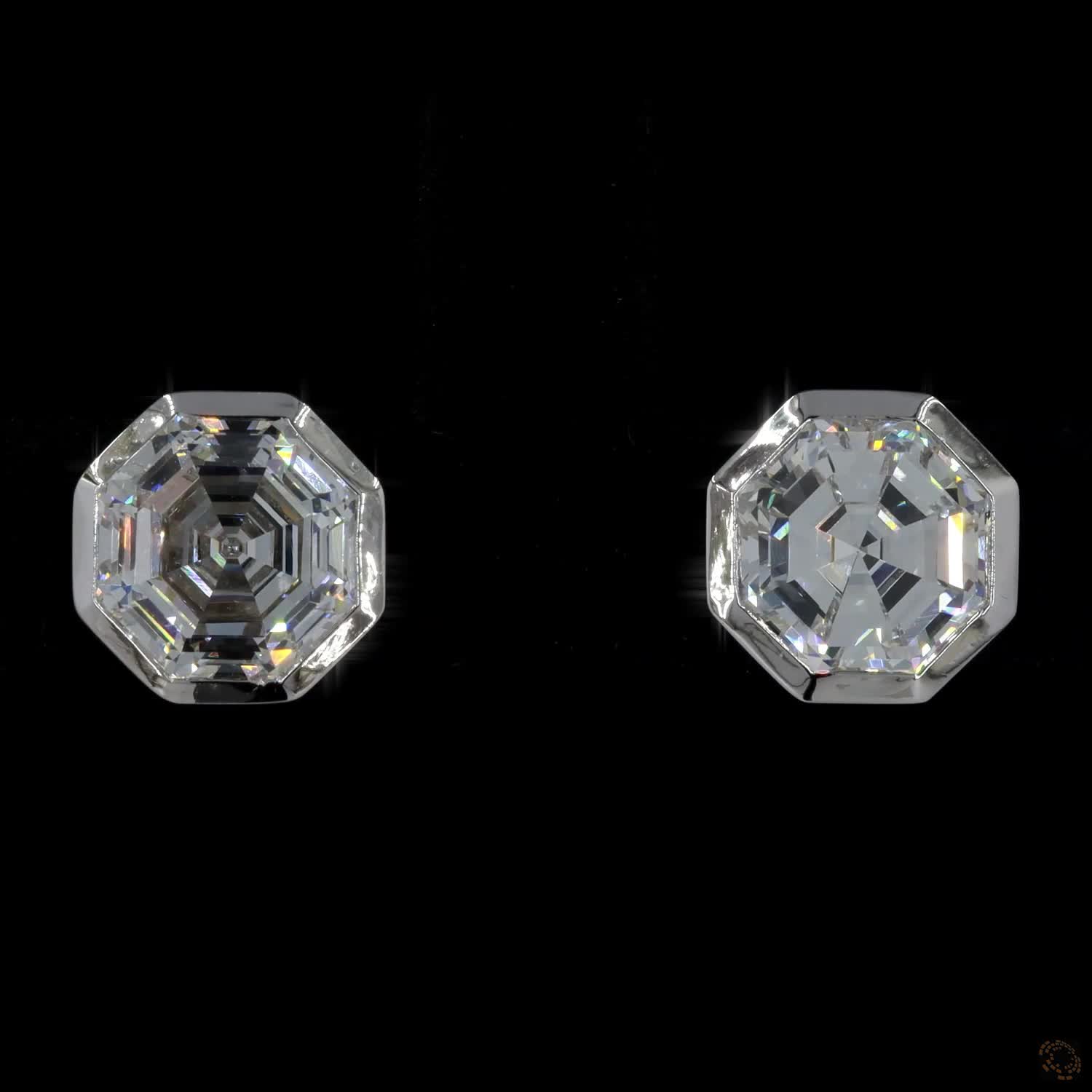 3.19 Ct 14K White Gold Octagon Cut Solitaire Bezel Set Stud Earrings