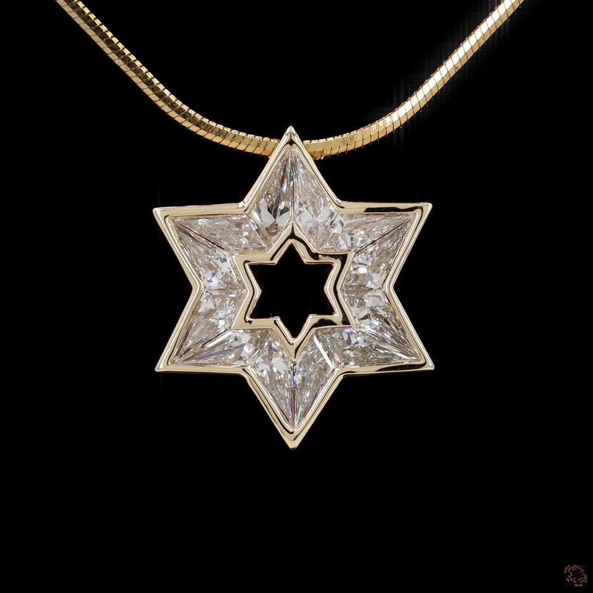 1.69 Ct Bezel-Set Triangular Cut Diamond Star of David Pendant in Yellow Gold