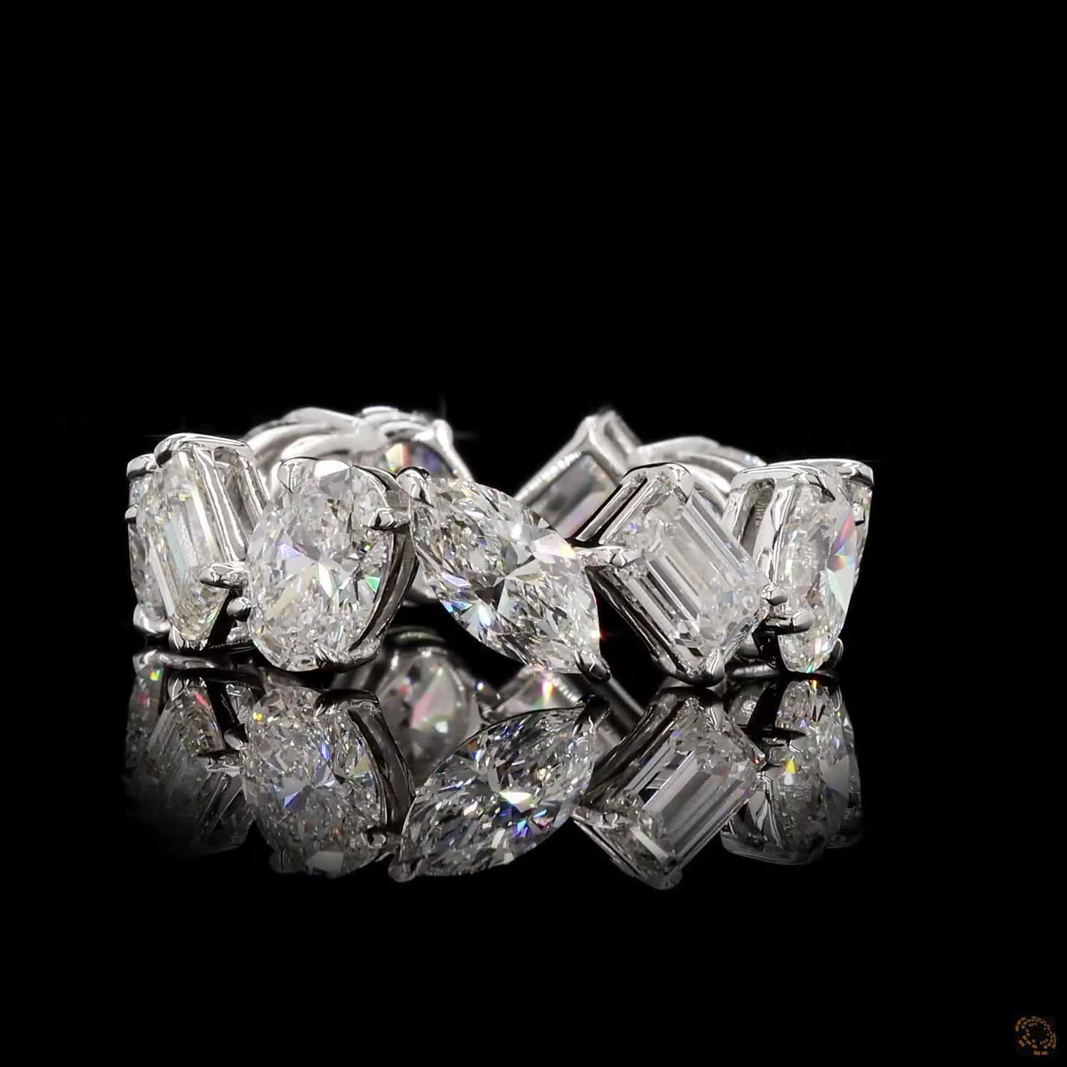 7.14 Ct 14K White Gold Mixed-Cut Diamond Eternity Ring | Multi-Shape Prong Set Wedding Band