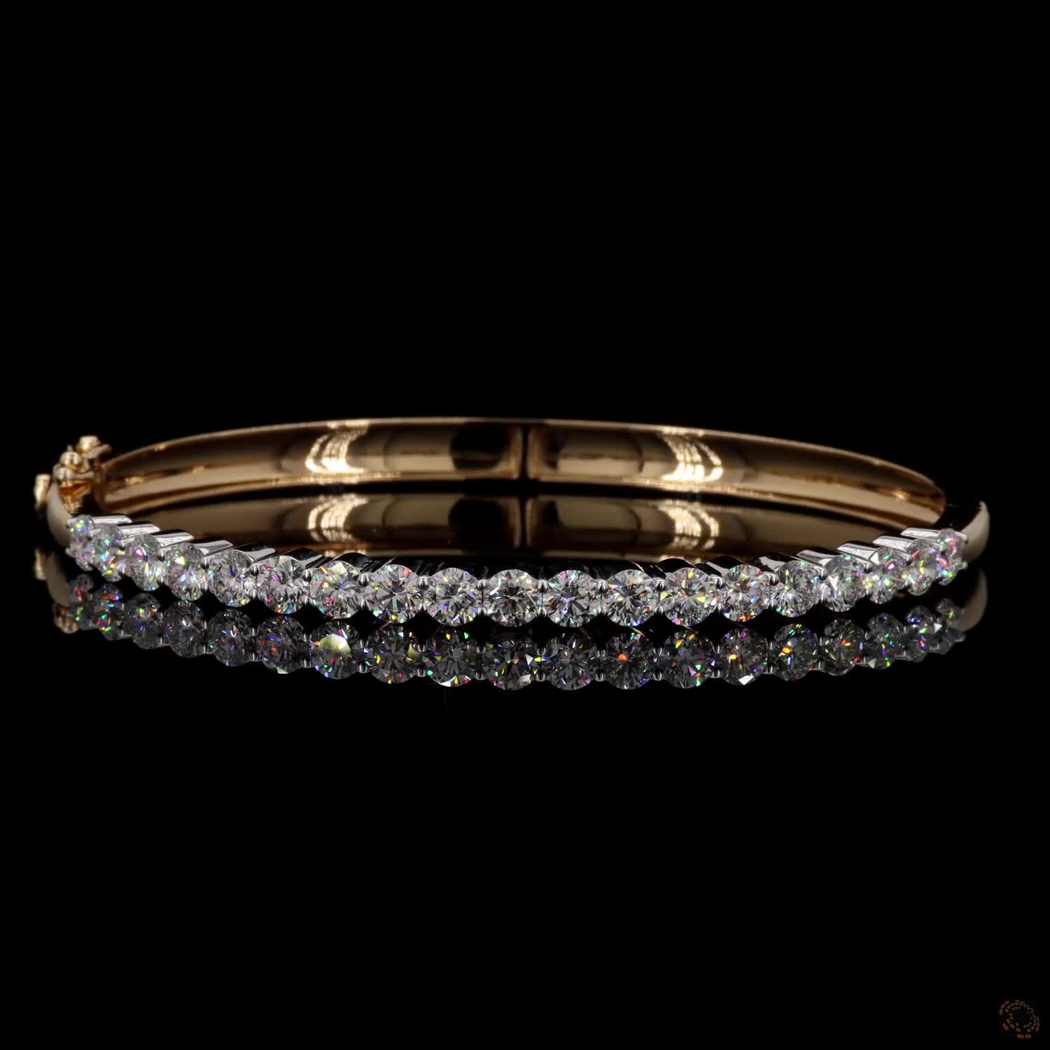 4.77 Ct Half-Eternity Diamond Bangle / Two-Tone Diamond Hinged Bangle