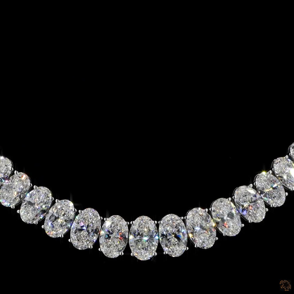 33.89Ct Oval Natural Diamond Graduated Tennis Necklace