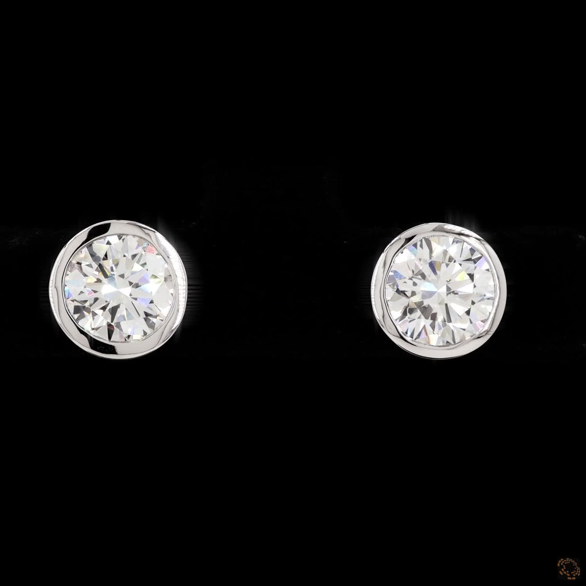 1.56 Ct Bezel Set Diamond Stud Earrings, White Gold Bezel Diamond Studs, Round Bezel Diamond Earrings, Round Bezel Solitaire Studs