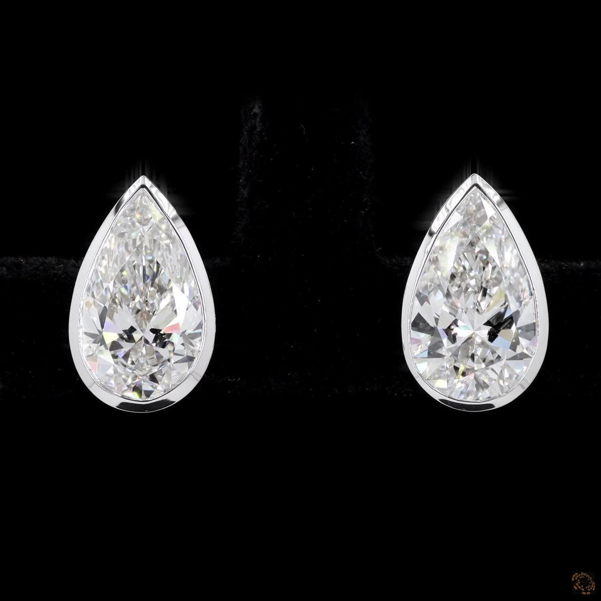 3.02 Ct Pear-Cut Diamond Bezel Stud Earrings in 14K White Gold