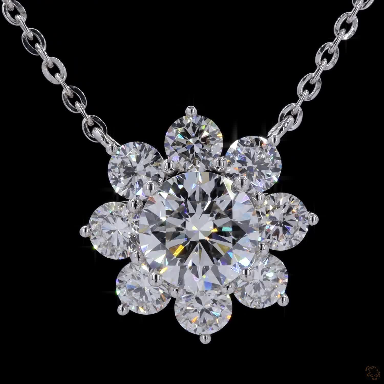 3.91 Ct Floral Cluster Diamond Pendant Necklace, Round Brilliant Cut Diamond Flower Necklace, Statement Diamond Jewelry, Luxury Fine Jewelry Gift