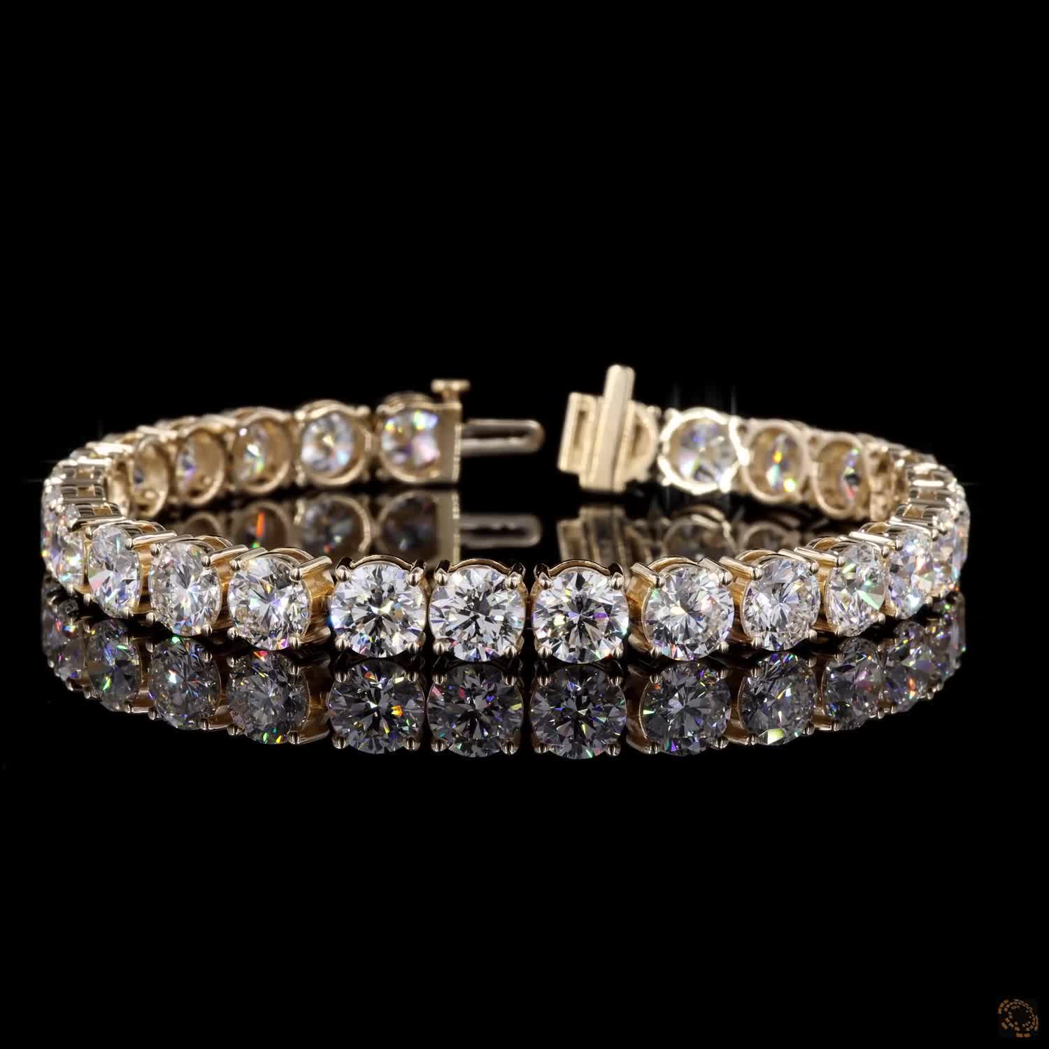 27.07 Ct Yellow Gold Large Round Cut Diamond Tennis Bracelet
