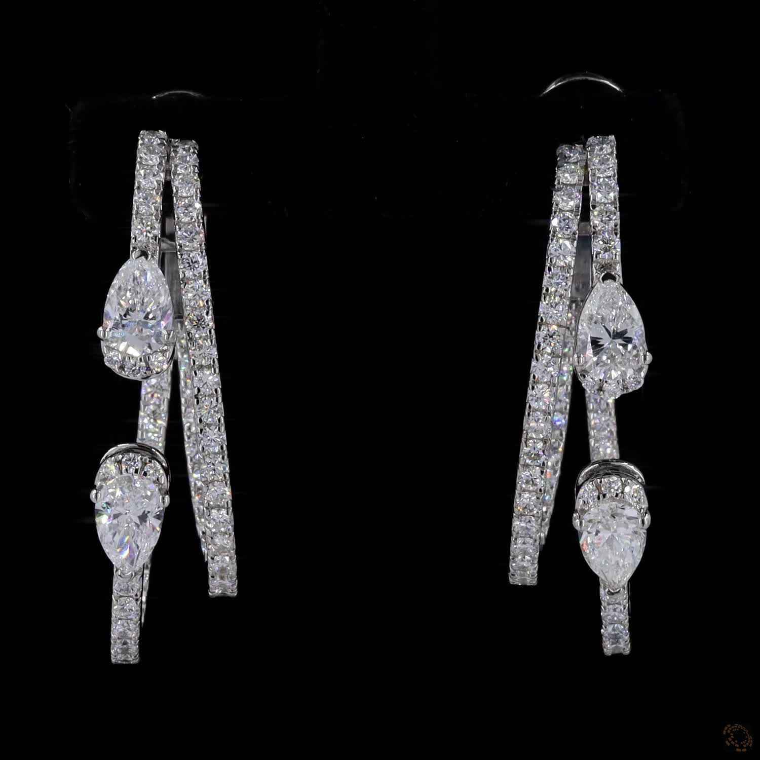 2.47 Ct Pear Cut Accent Double Strand Hoop Earrings in White Gold