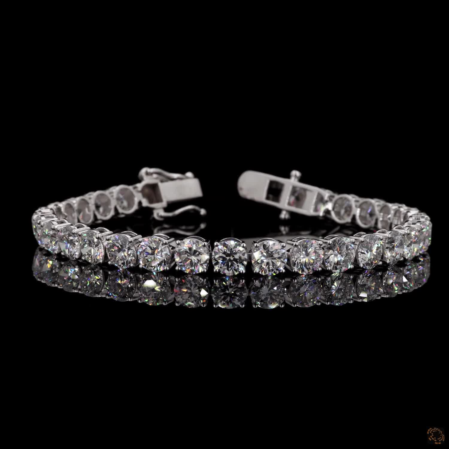 15.90 Ct Round Brilliant Cut Diamond Tennis Bracelet in 14K White Gold – Classic Box Clasp Safety Lock