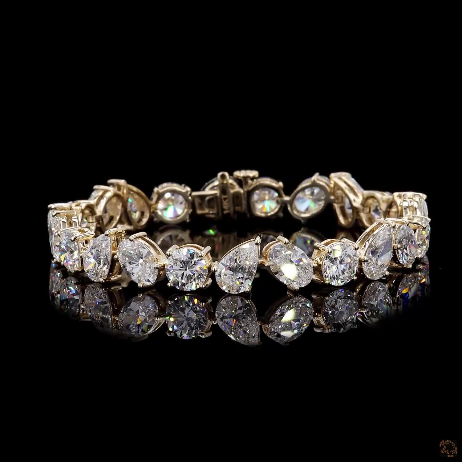 24.59 Ct 14K Yellow Gold Multi-Shape Cut Fancy Bracelet with Double Safety Latch