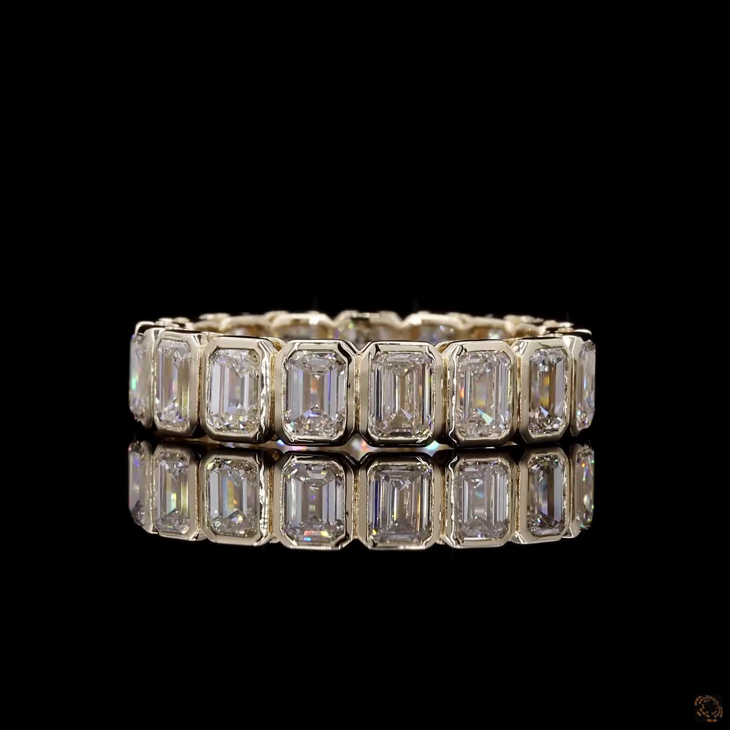4.18 Ct Bezel-Set Emerald Cut Diamond Eternity Band in 14K Yellow Gold