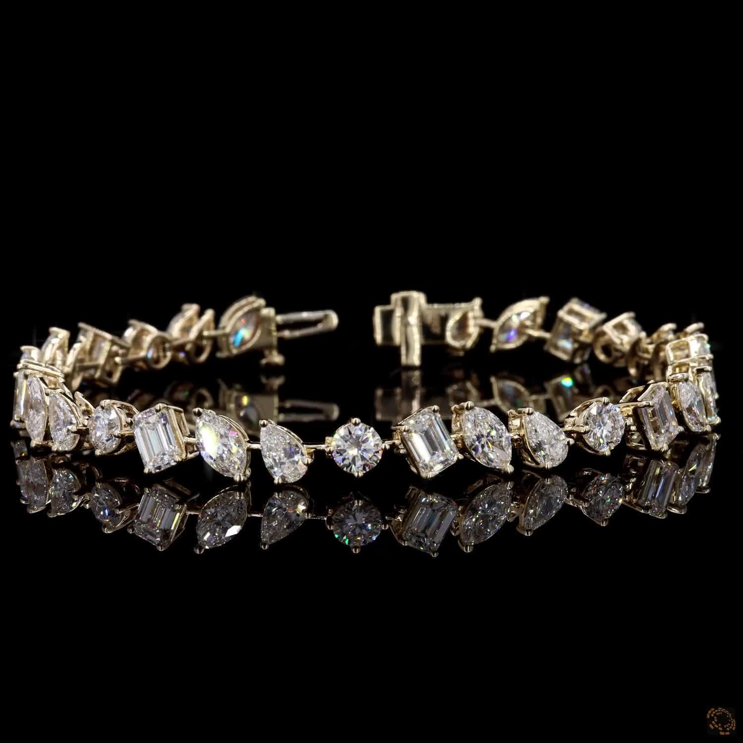 7.02 Ct Multi-Shape  Mixed Cut Fancy Bracelet in 14K Yellow Gold | Fancy Multi-Cut Cluster Eternity Line Bracelet