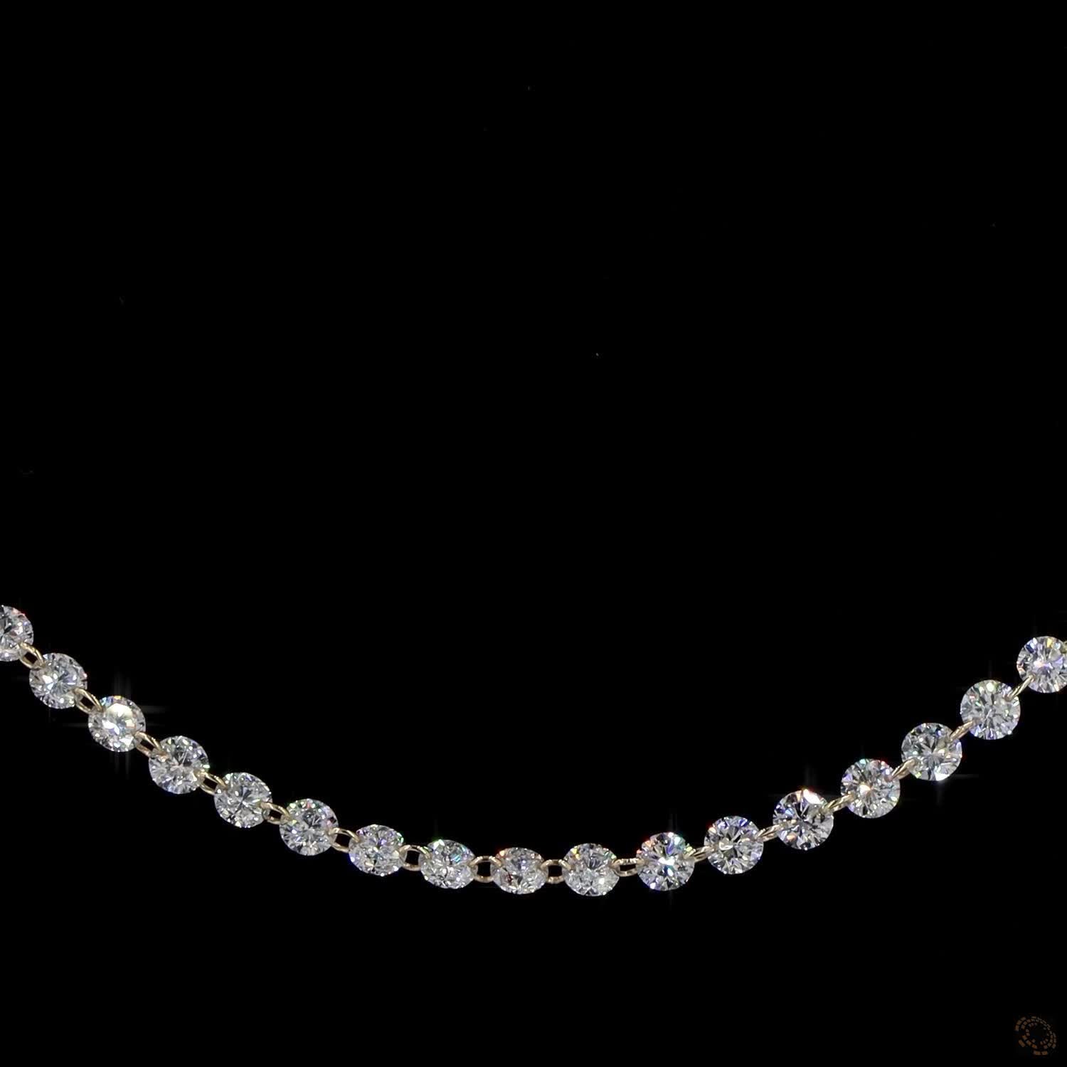 19.49 Ct Round Brilliant Graduated Riviera Station Necklace in Yellow Gold