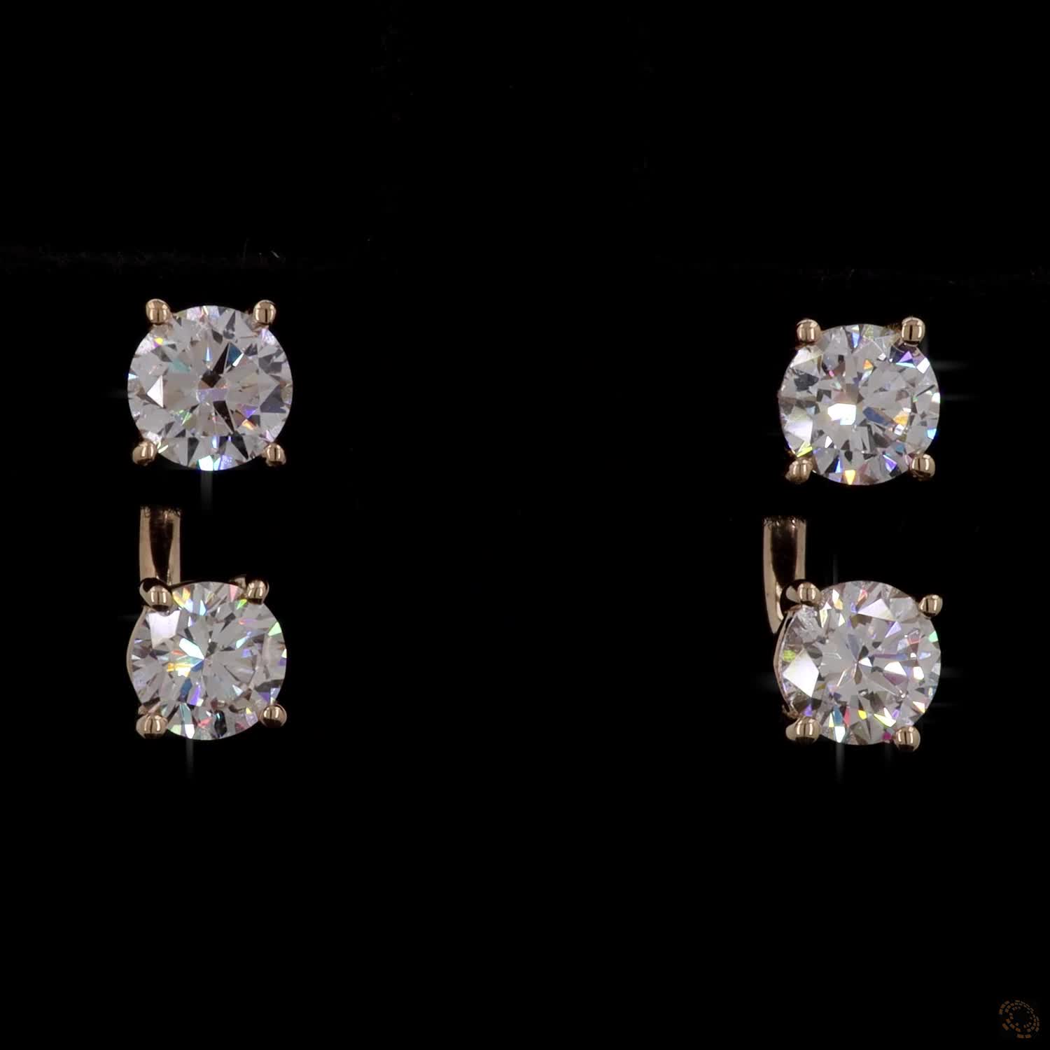 1.05 Ct Two-Stone Diamond Ear Jacket Earrings, Solid 14K Yellow Gold Round Solitaire Studs with Curved Drop Attachment