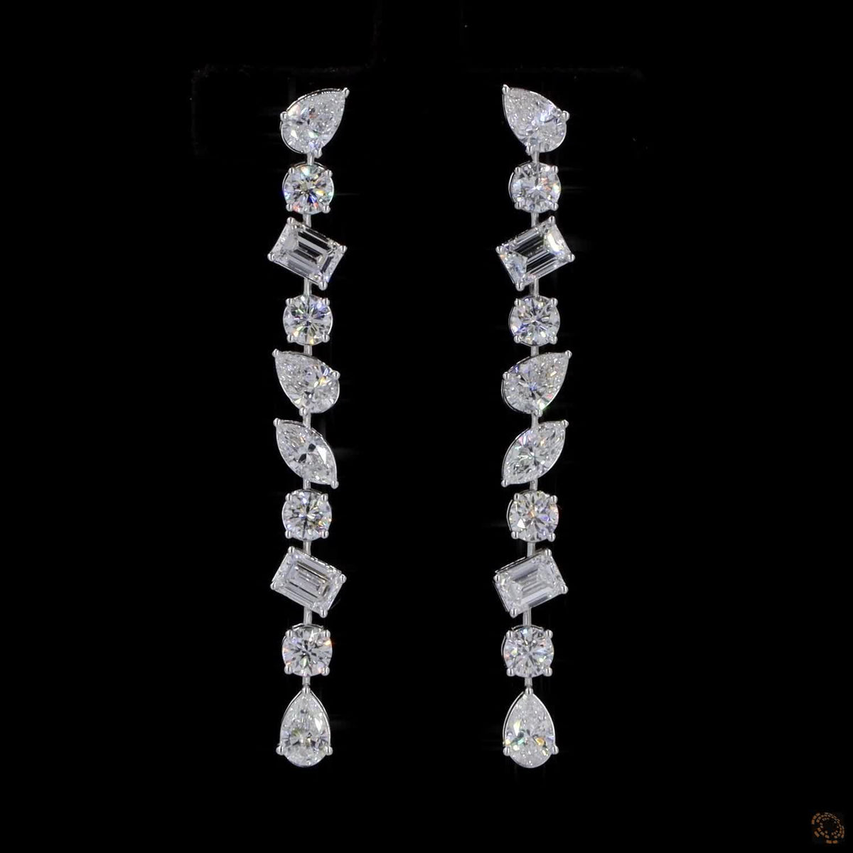 4.61 Ct Multi-Shape Diamond Linear Drop Earrings in White Gold