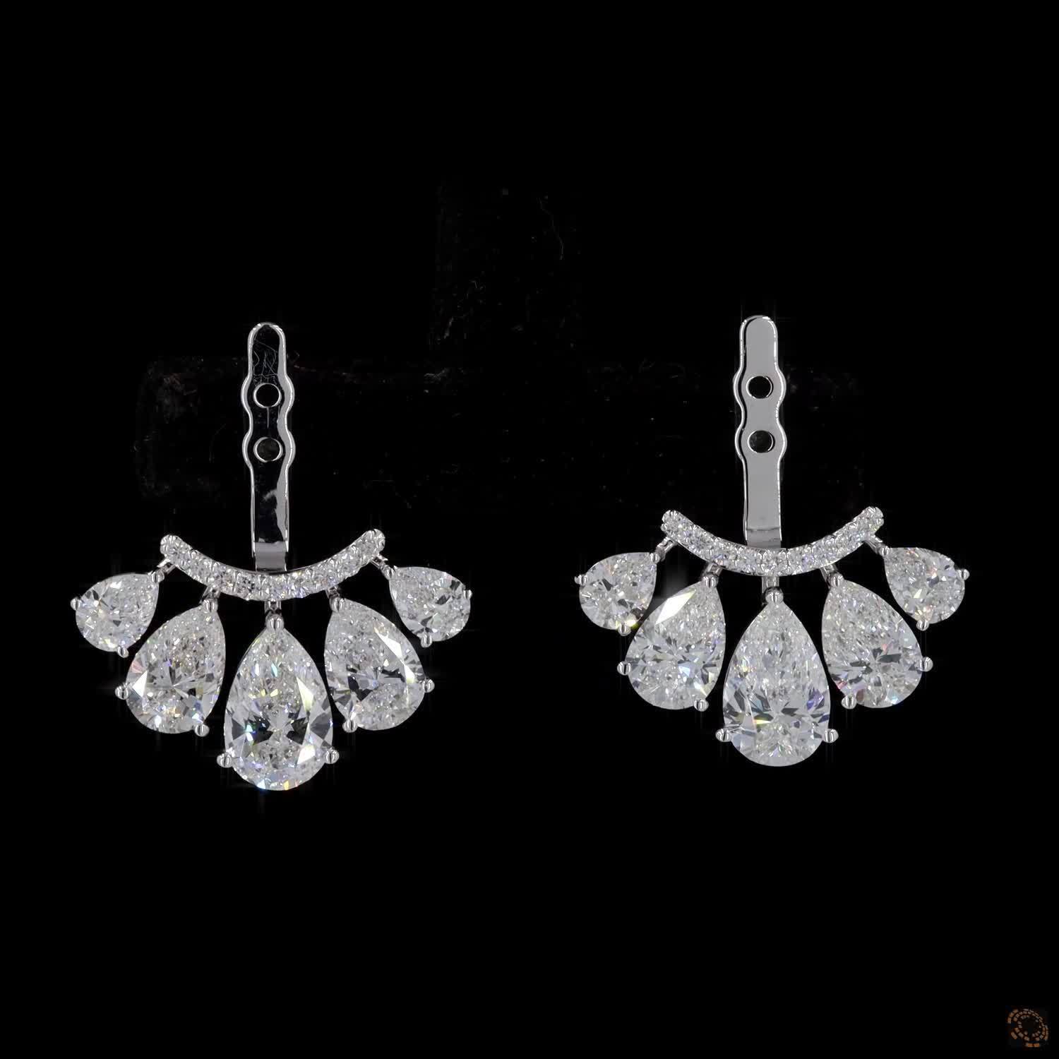 3.21 Ct Versatile ear jacket components featuring a micro-pave curved bridge suspending five graduated, fan-arranged pear-cut diamonds