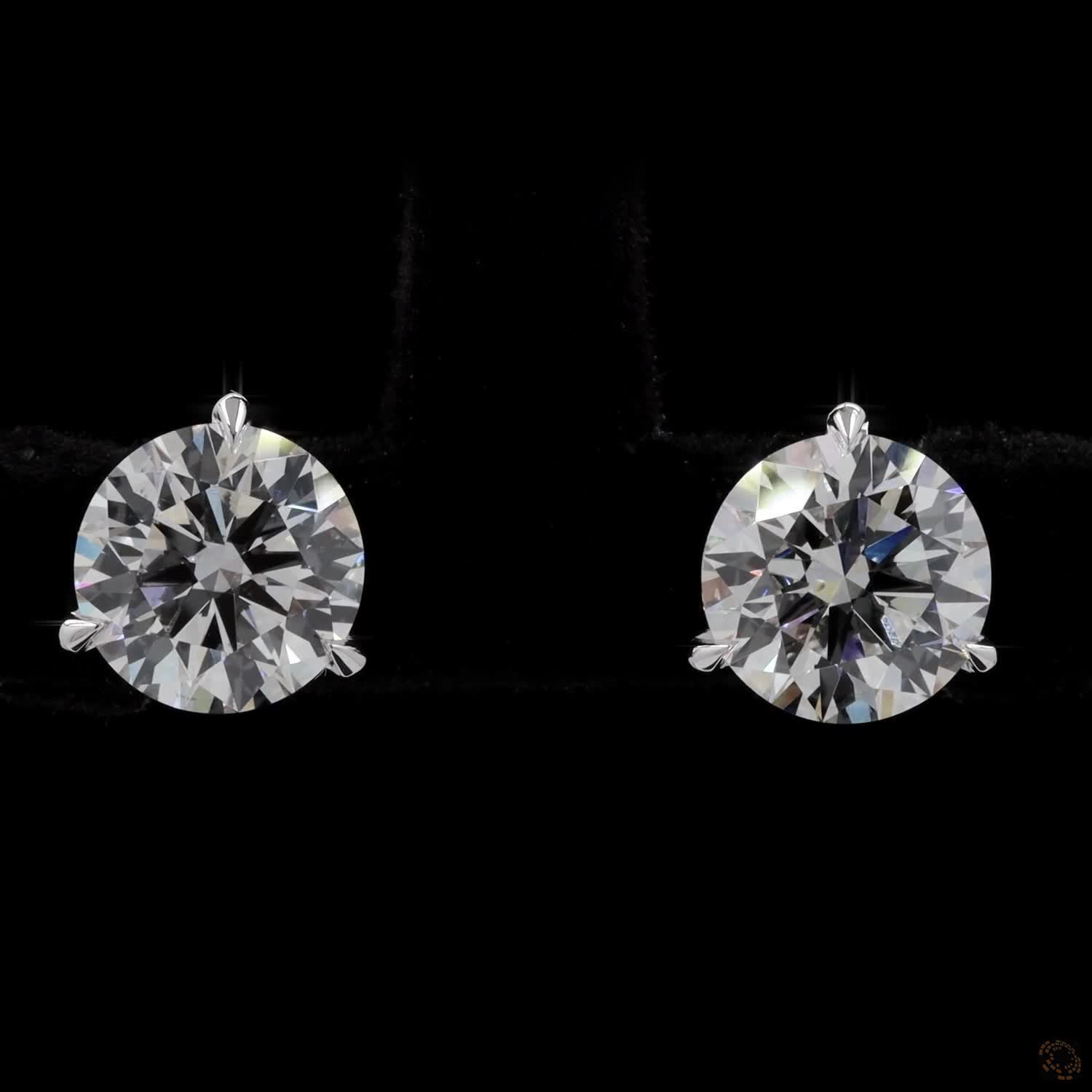 3.05 Ct Classic Round Cut Diamond Solitaire Stud Earrings in 14K White Gold | 3-Prong Martini Setting with Friction Backs