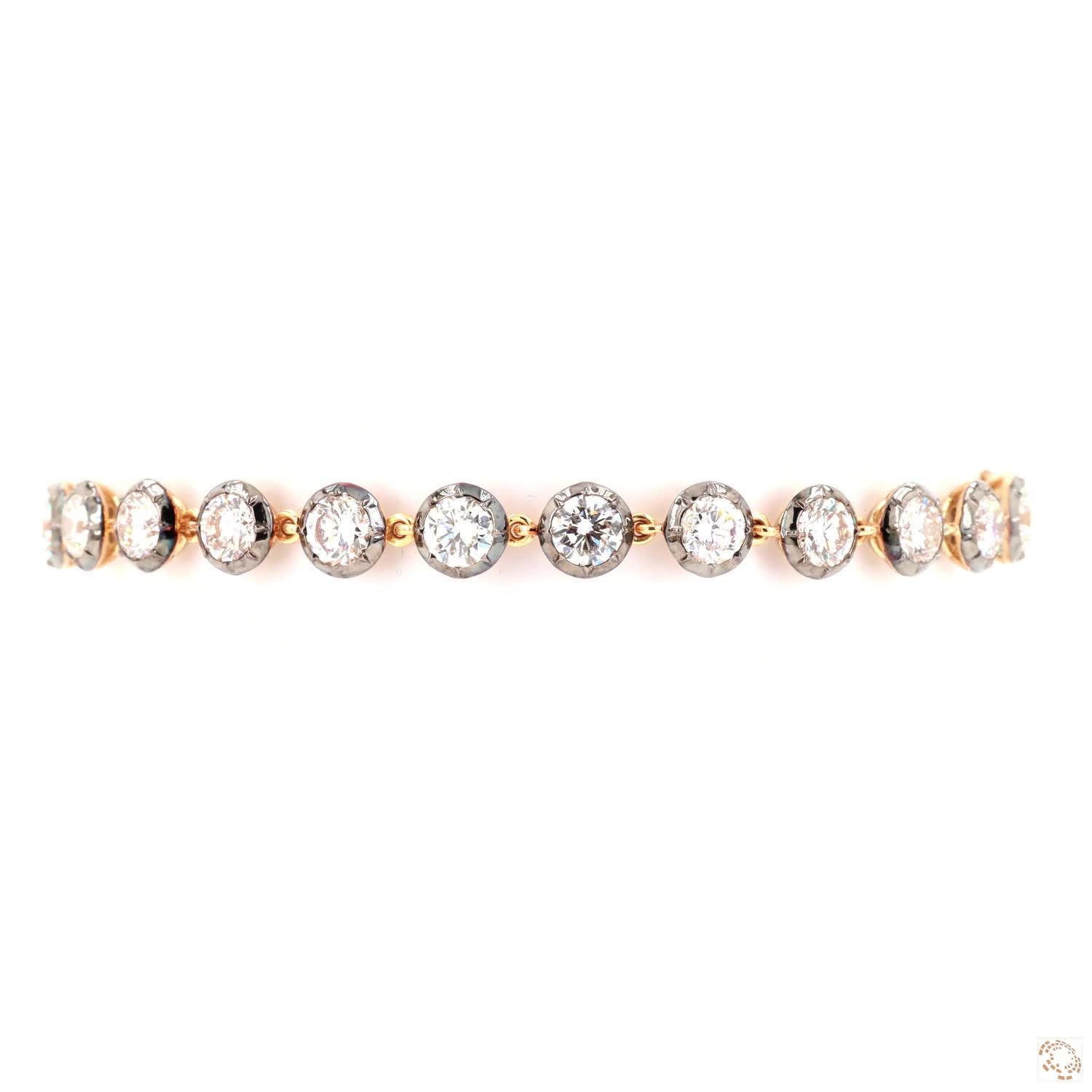 6.37 Ct Two-Tone Graduated Round Diamond Bezel Line Bracelet