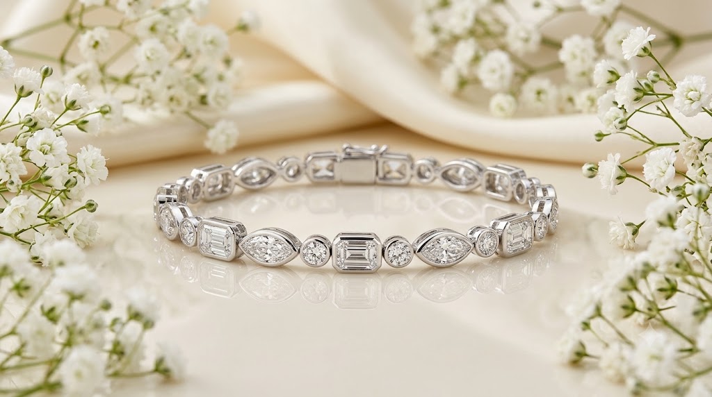 9.35 Ct Luxury Mixed Shape Diamond Tennis Bracelet | Lab Grown Diamonds | White Gold Bracelet