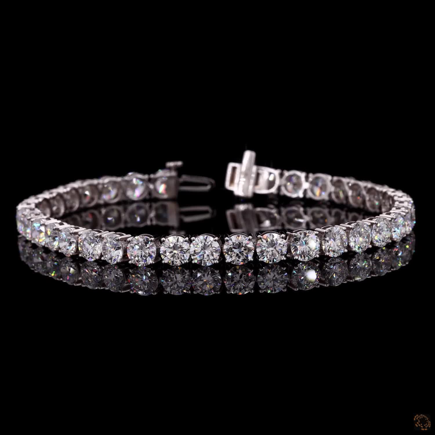 14.85 Ct Round Cut Moissanite Classic Tennis Bracelet in 14K White Gold | 4-Prong Diamond Alternative Line Bracelet