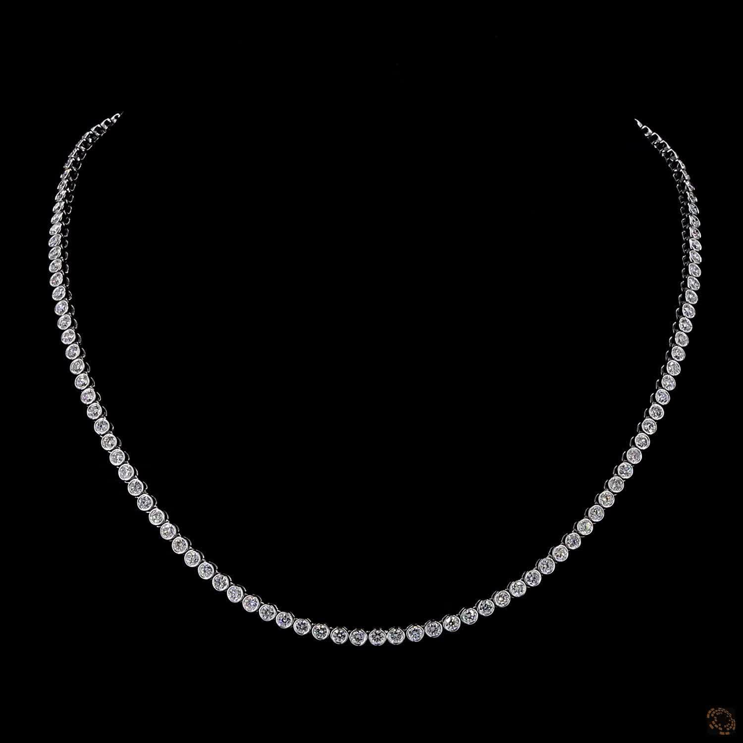 6.59 Ct White Gold Round Diamond Bezel Riviera Graduated Necklace