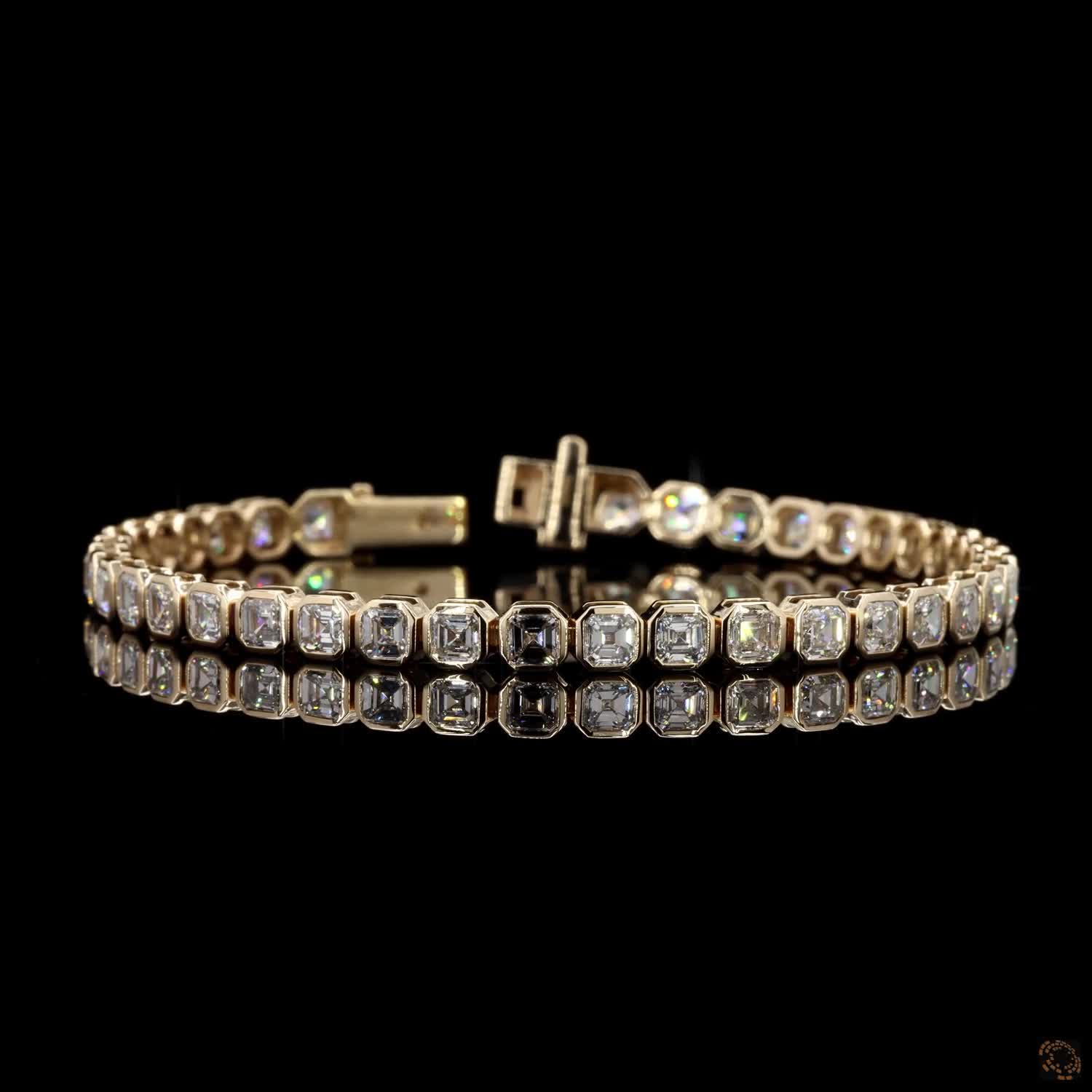 10.01 Ct Asscher Cut Bezel Fancy Bracelet in 14K Yellow Gold | Full Bezel Eternity Line Bracelet