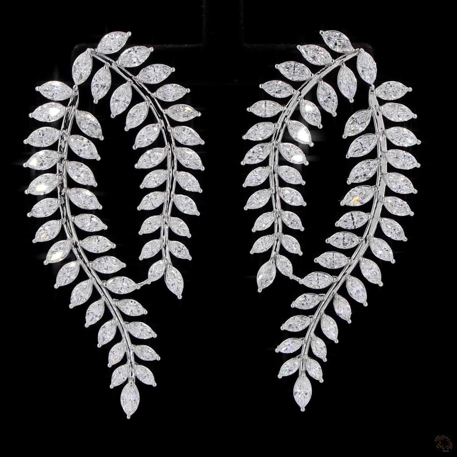 11.47 Ct White Gold Marquise Diamond Double Laurel Leaf Drop Earrings